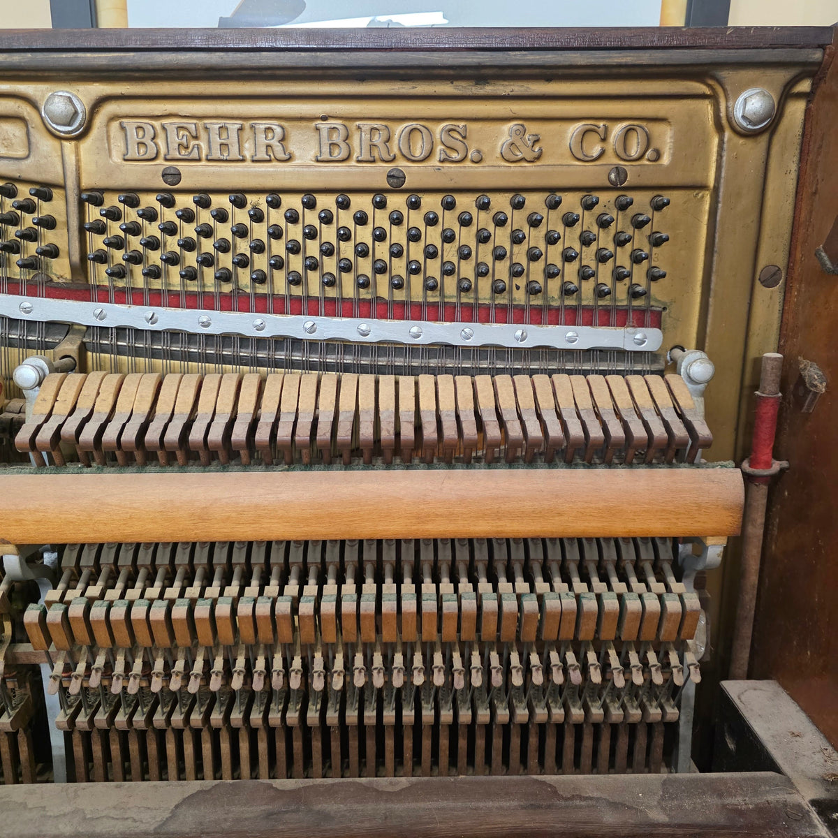 CURRENT SHOP WORK 1909 Behr Bros 56" Wood Finish Commissioned Upright Piano