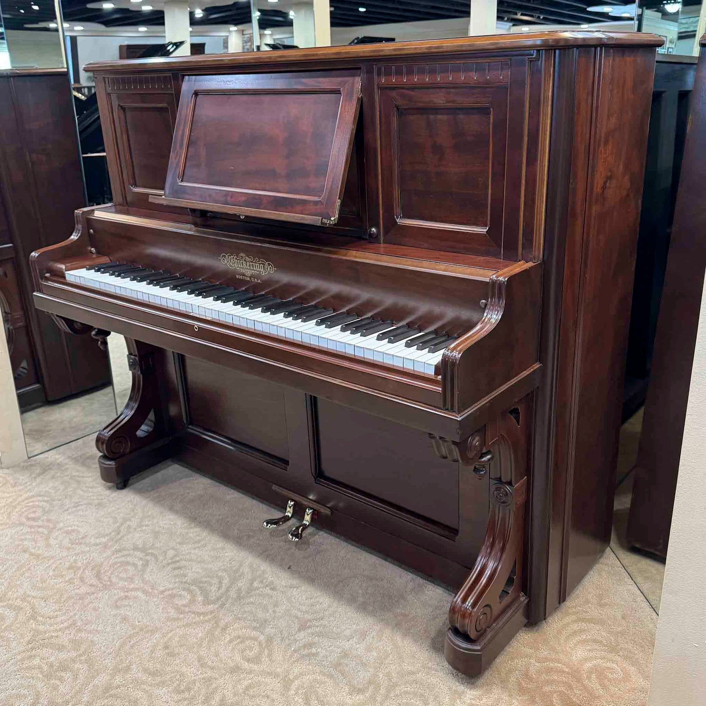 1890 Chickering Wood Finish Tall Upright Piano With Self Playing System