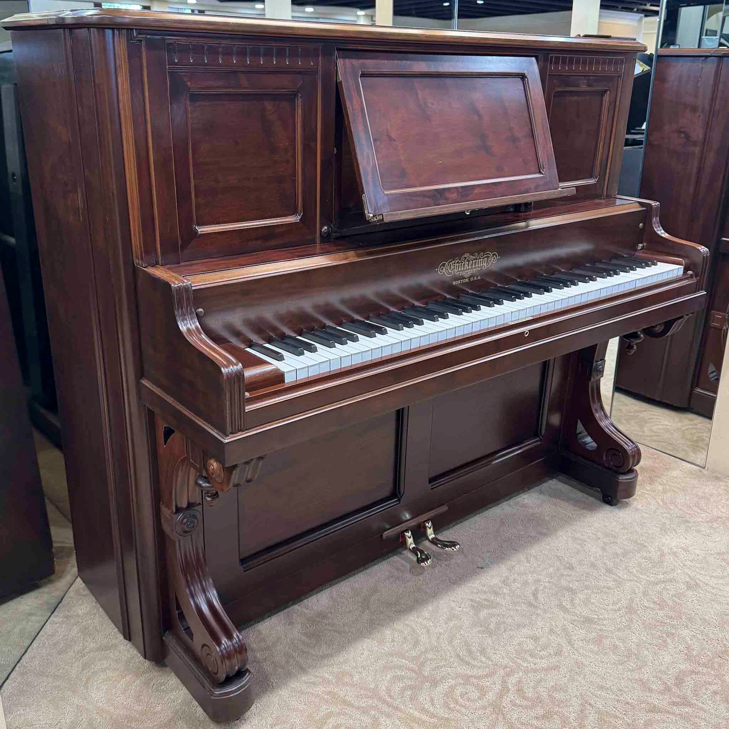 1890 Chickering Wood Finish Tall Upright Piano With Self Playing System