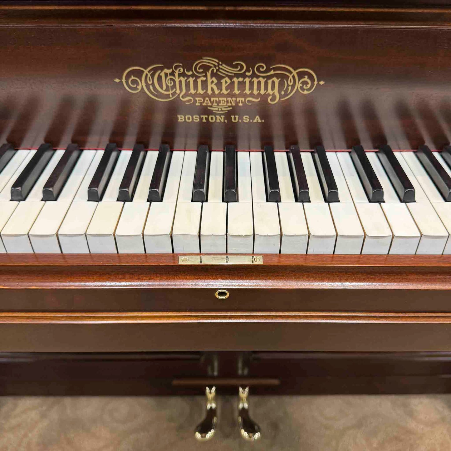 1890 Chickering Wood Finish Tall Upright Piano With Self Playing System