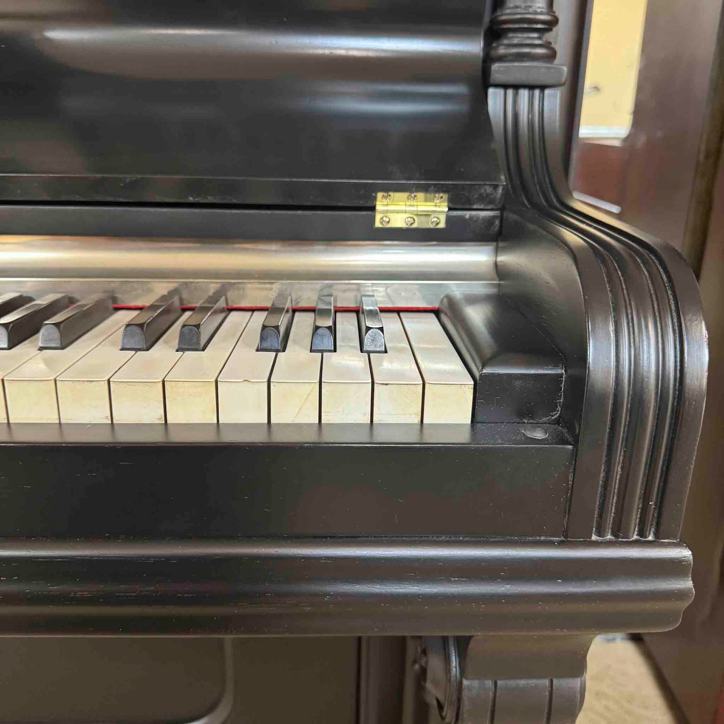 SOLD 1890 Camp and Sons Black Commissioned Upright Piano