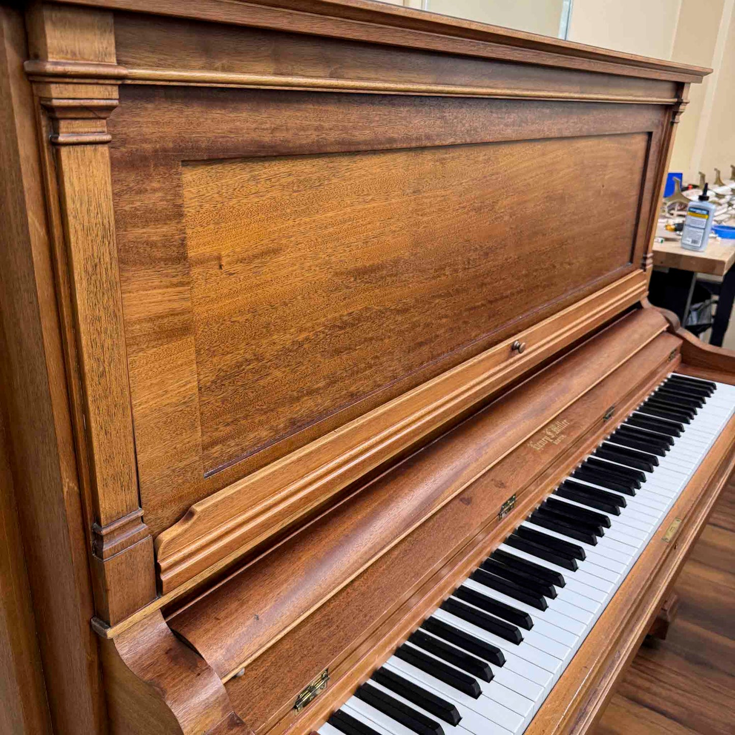 CURRENT SHOP WORK - 1911 Henry F. Miller 55" Wood Finish Commissioned Upright Piano
