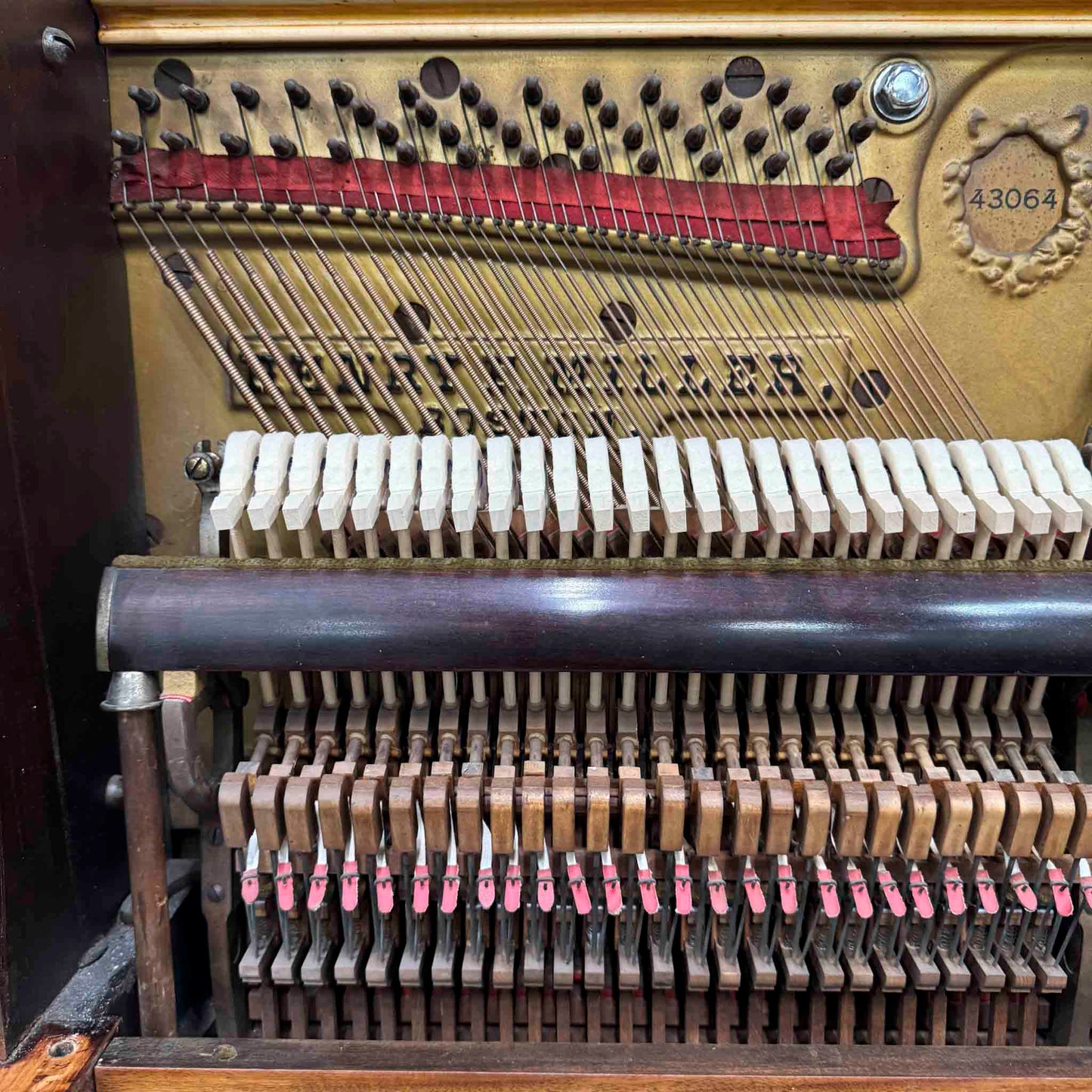 CURRENT SHOP WORK - 1911 Henry F. Miller 55" Wood Finish Commissioned Upright Piano
