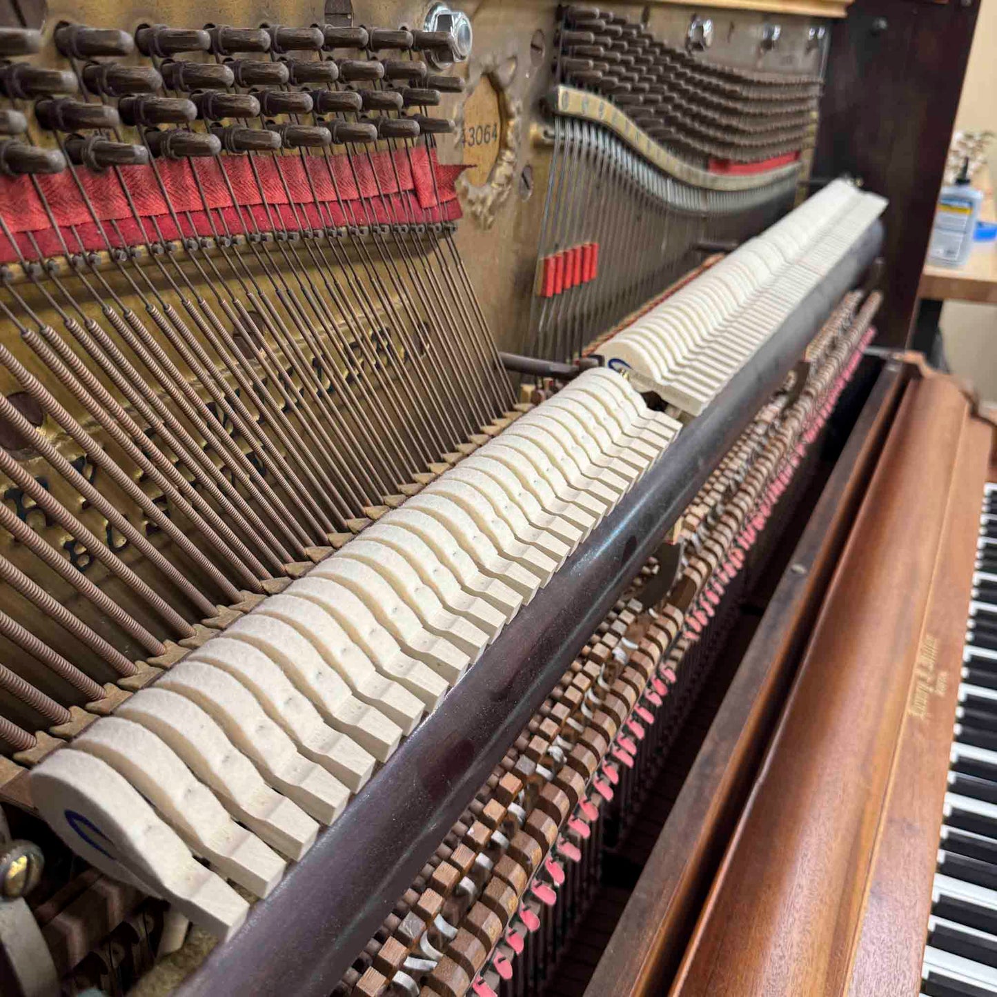 CURRENT SHOP WORK - 1911 Henry F. Miller 55" Wood Finish Commissioned Upright Piano