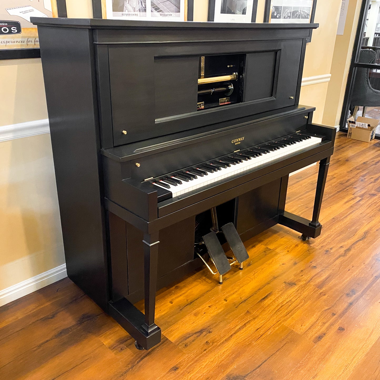 SOLD 1923 Conway Satin Black Commissioned Upright Vintage Player Piano