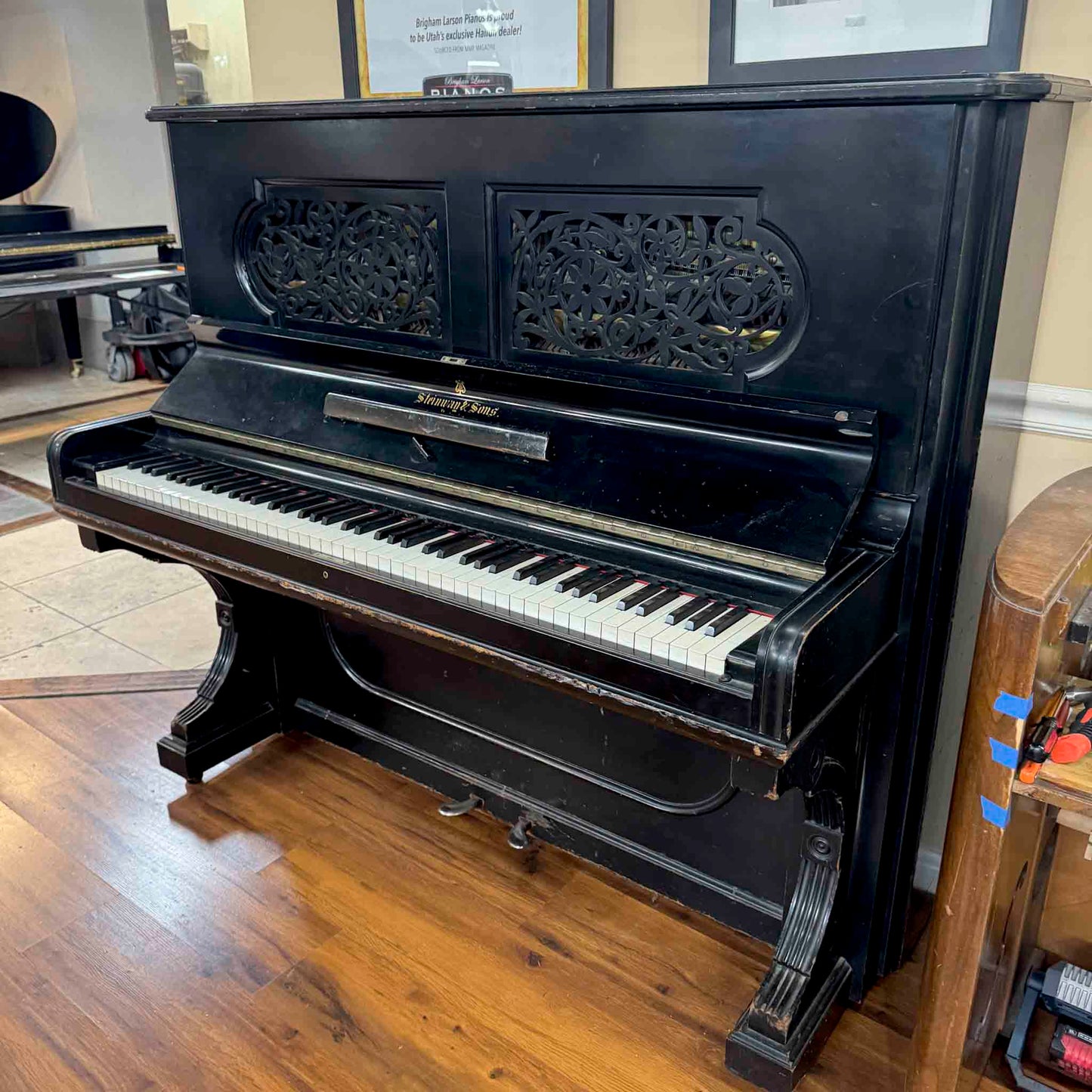 CURRENT SHOP WORK 1889 Steinway 53" Satin Black Commissioned Upright Piano