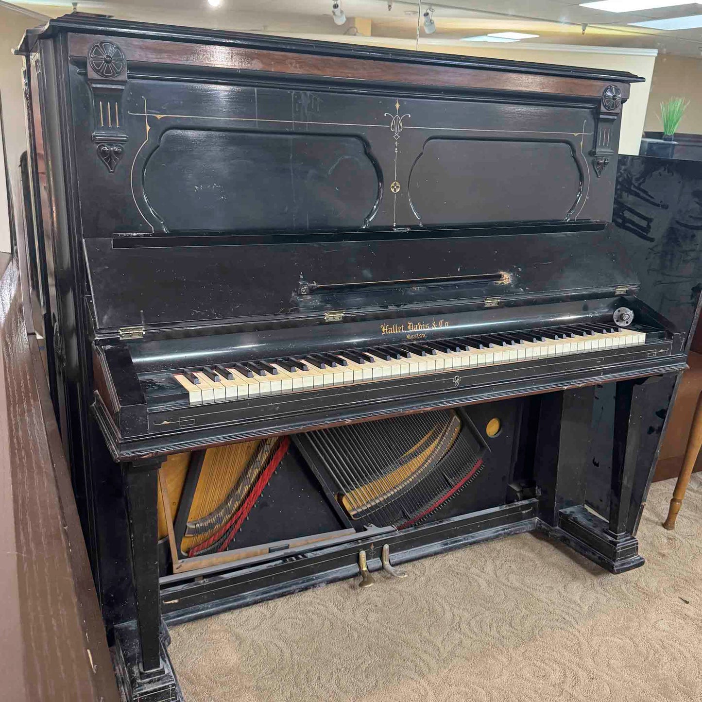 CURRENT SHOP WORK 1875 Hallet Davis 58" Satin Black Commissioned Upright Piano