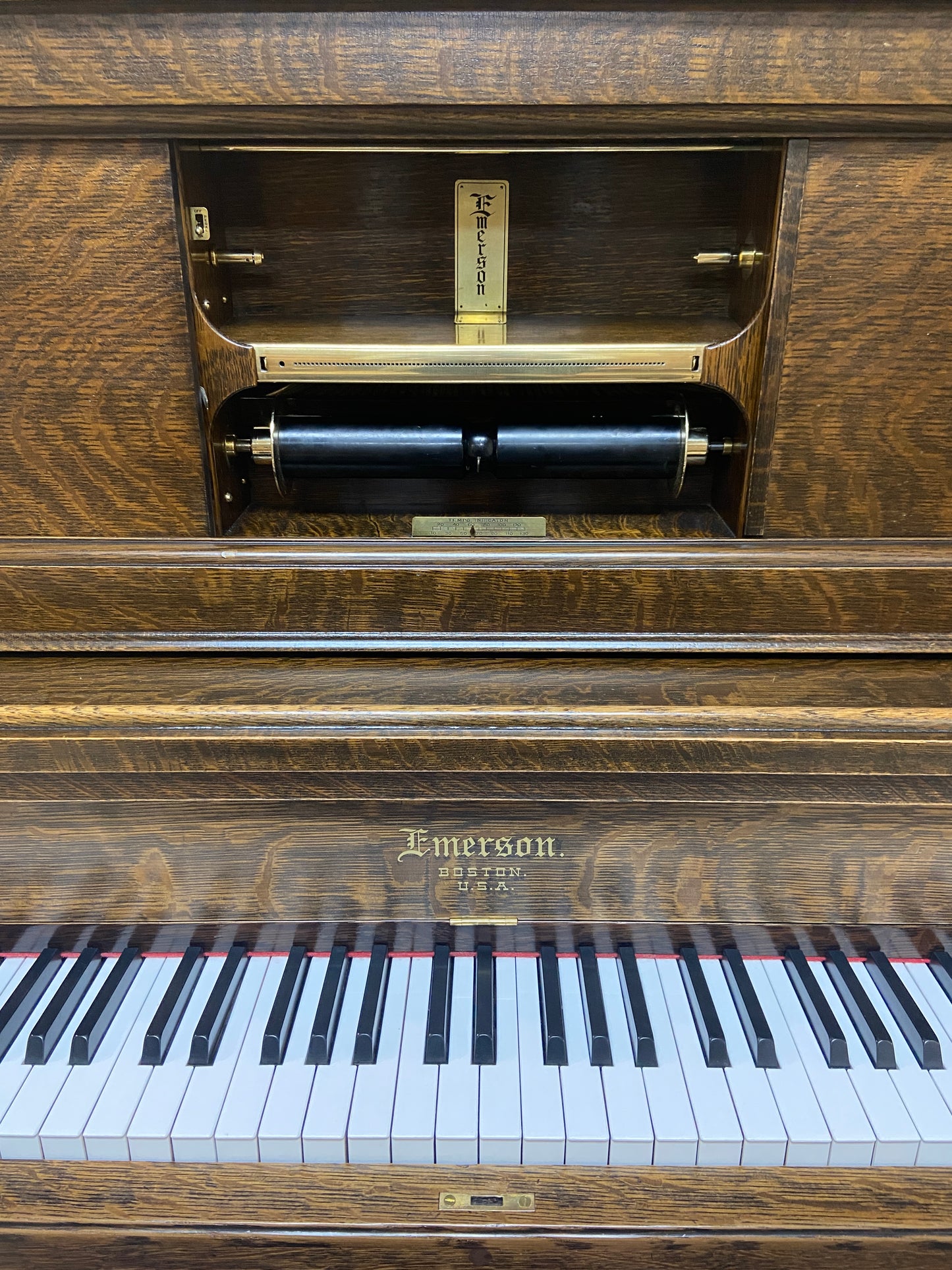 SOLD 1916 Emerson Wood Finish Commissioned Upright Vintage Player Piano