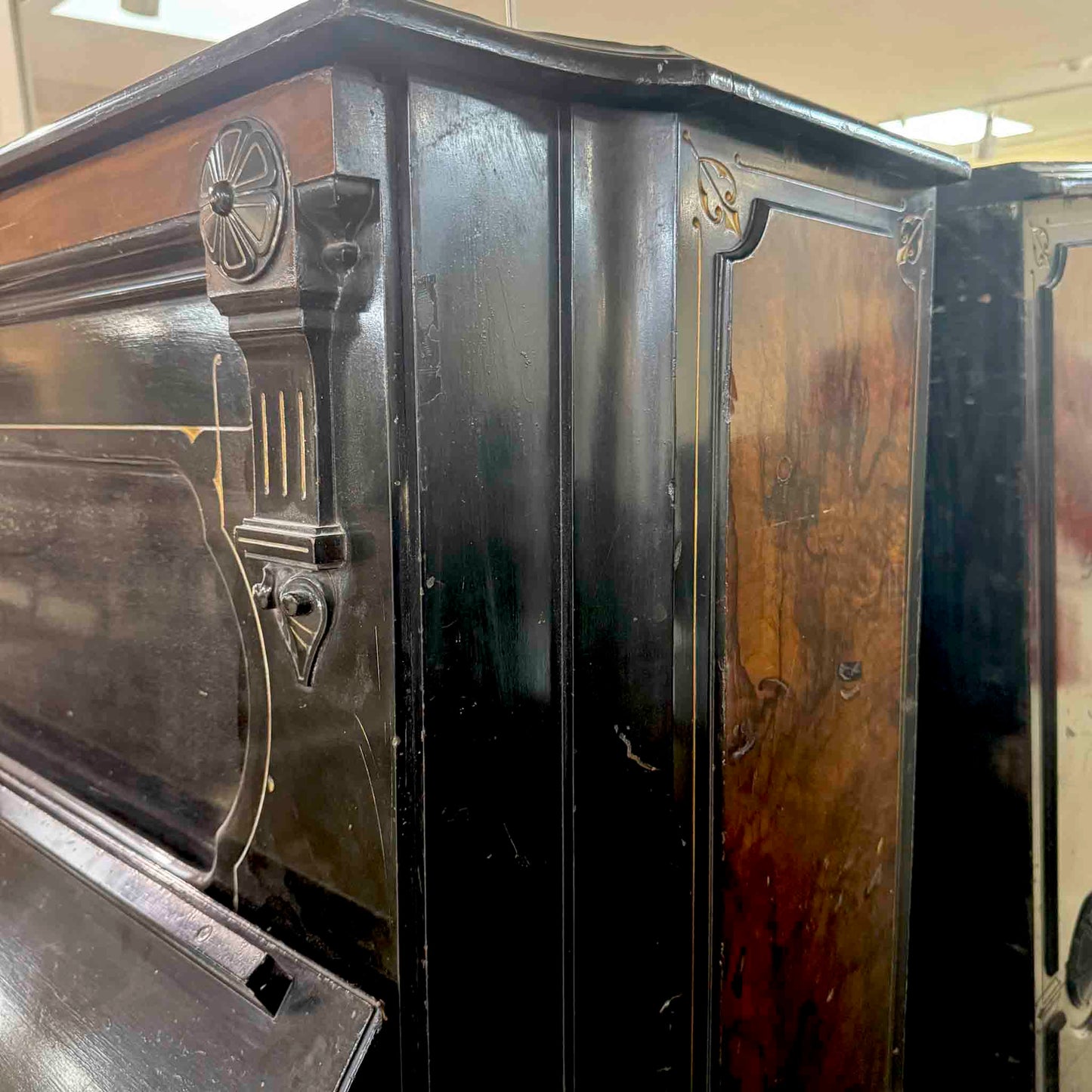 CURRENT SHOP WORK 1875 Hallet Davis 58" Satin Black Commissioned Upright Piano