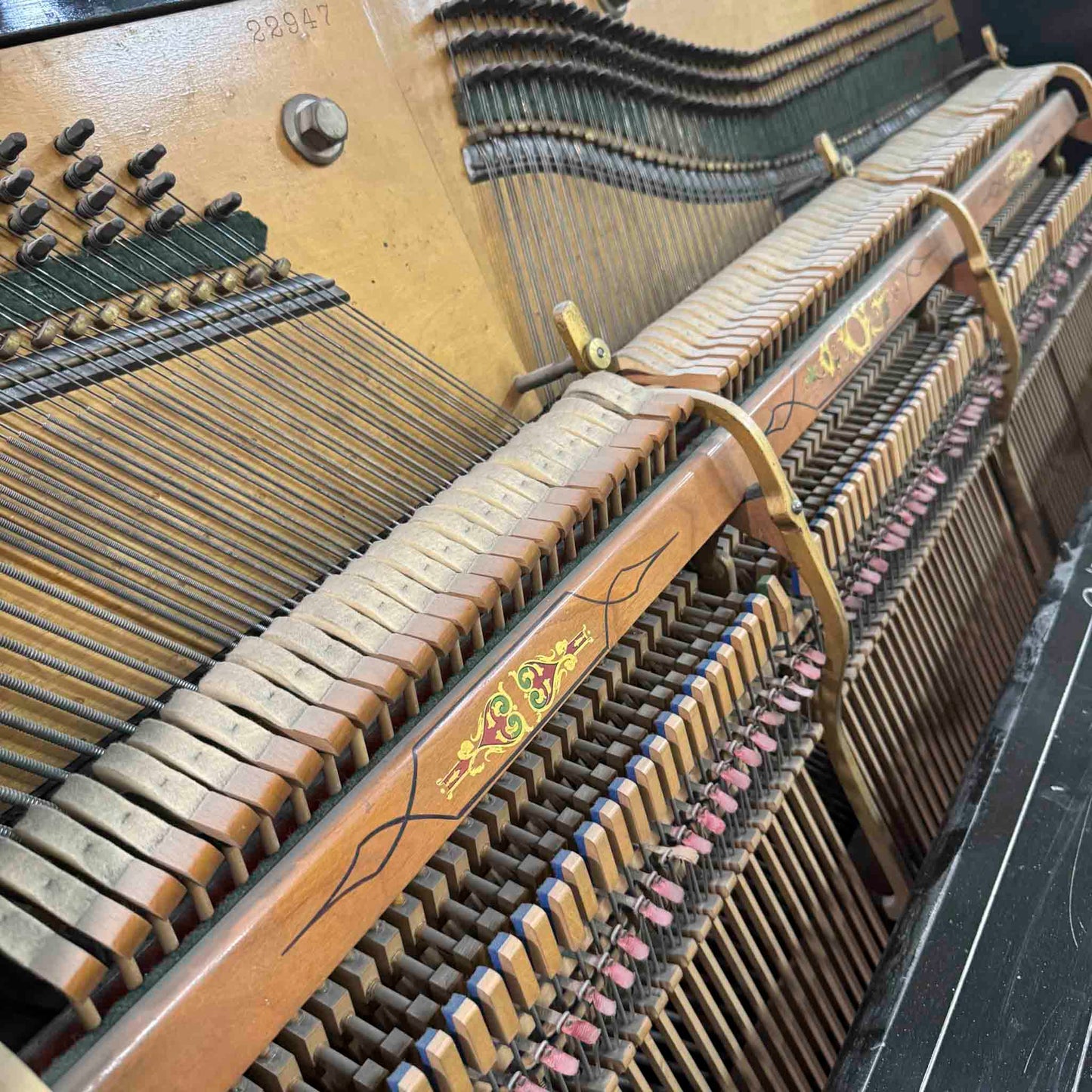CURRENT SHOP WORK 1875 Hallet Davis 58" Satin Black Commissioned Upright Piano