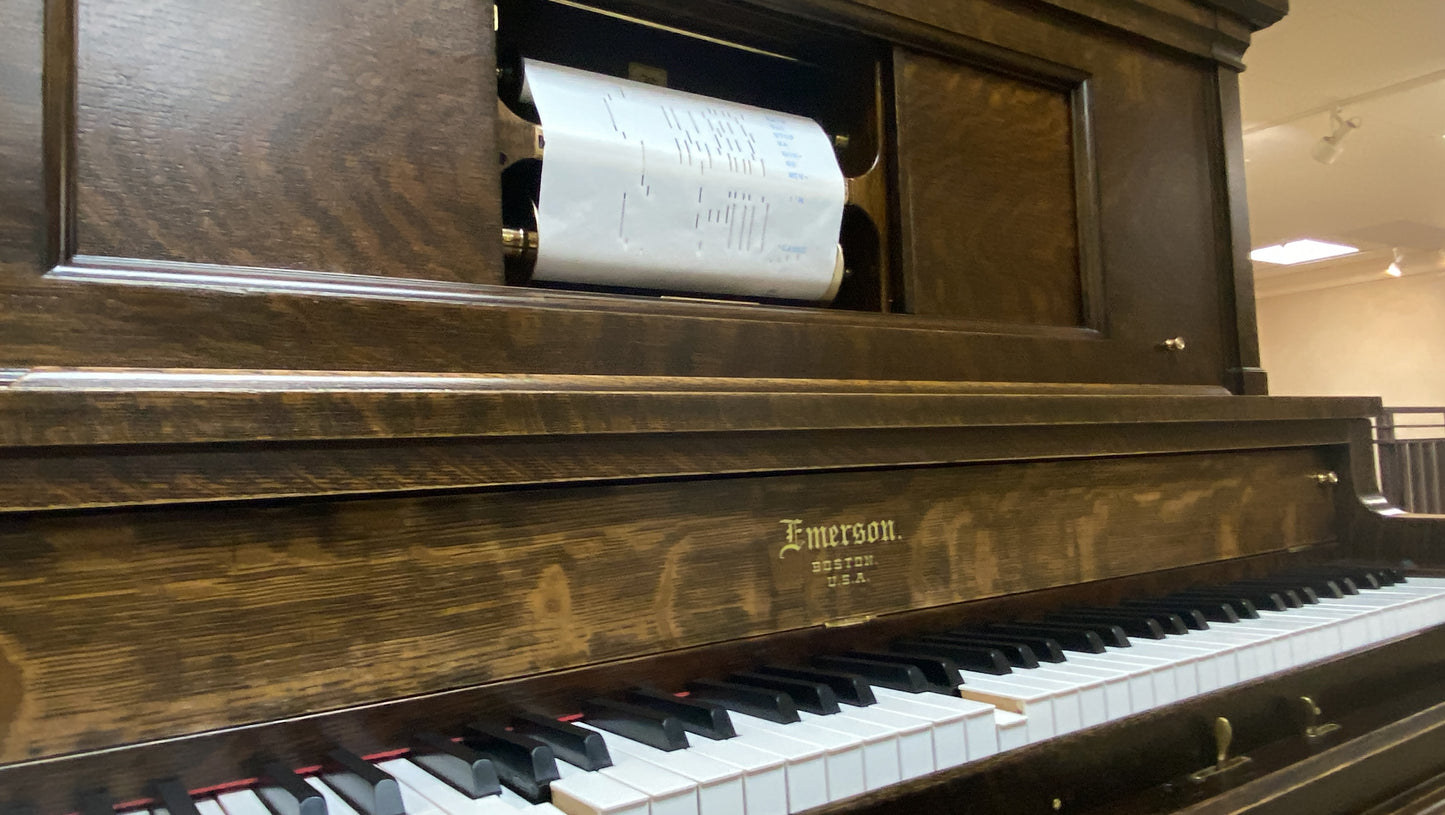 SOLD 1916 Emerson Wood Finish Commissioned Upright Vintage Player Piano
