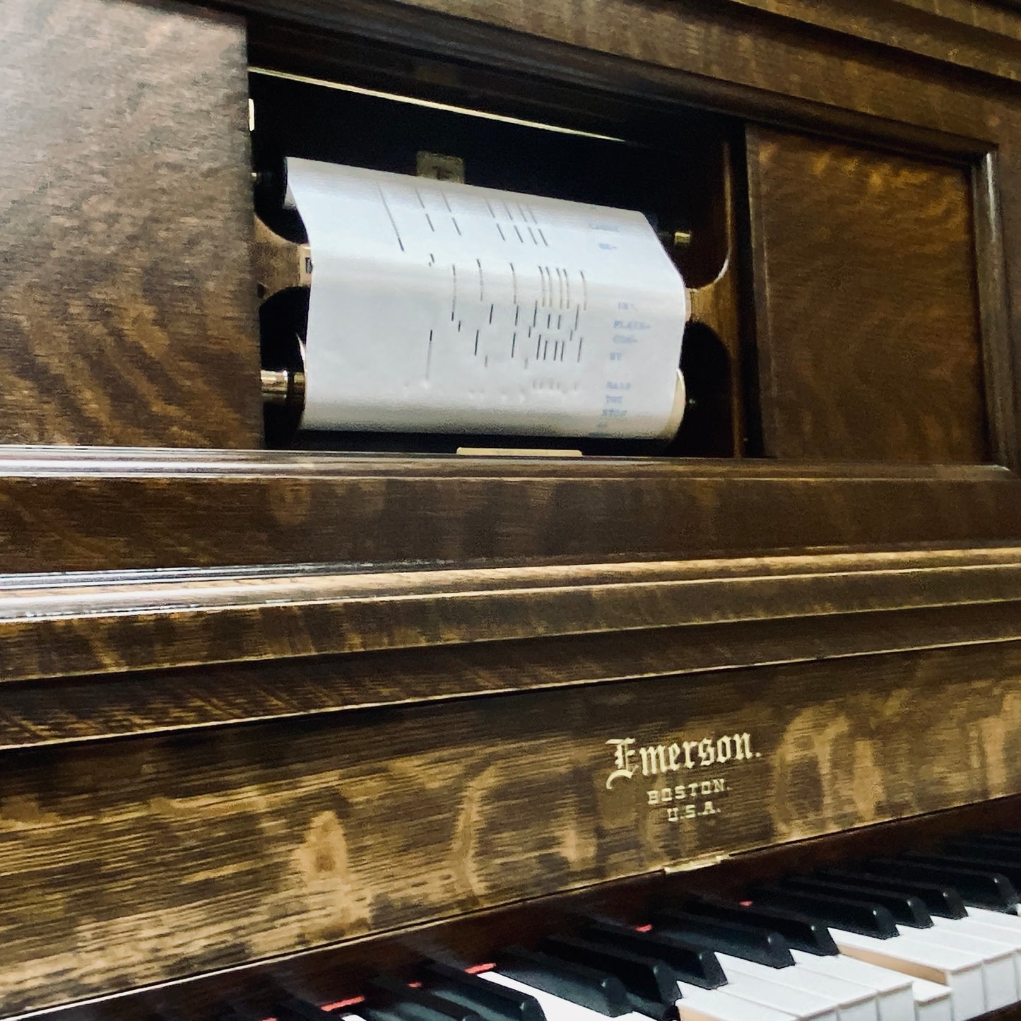 SOLD 1916 Emerson Wood Finish Commissioned Upright Vintage Player Piano