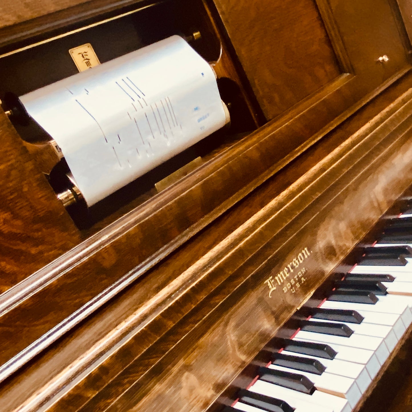 SOLD 1916 Emerson Wood Finish Commissioned Upright Vintage Player Piano