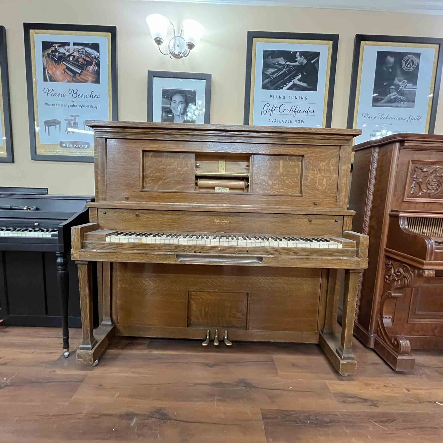 SOLD - 1912 AutoPiano 55" Wood Finish Commissioned Upright Player Piano