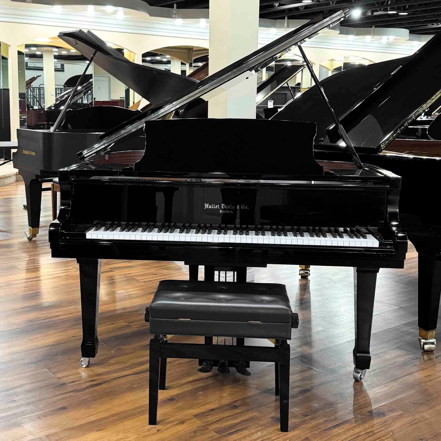 Hallet Davis 148 4'10" Nickel Trim Polished Black Baby Grand Piano with Self-Playing System