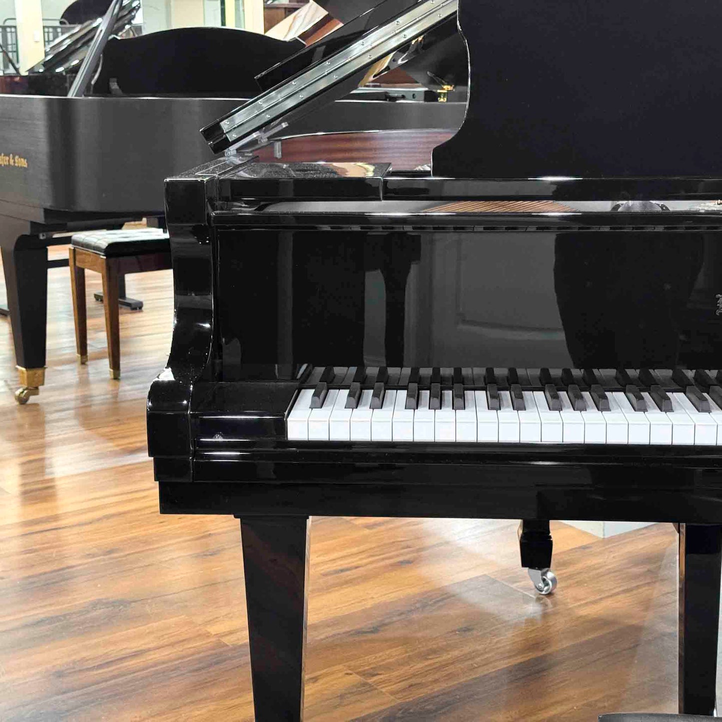 Hallet Davis 148 4'10" Nickel Trim Polished Black Baby Grand Piano with Self-Playing System