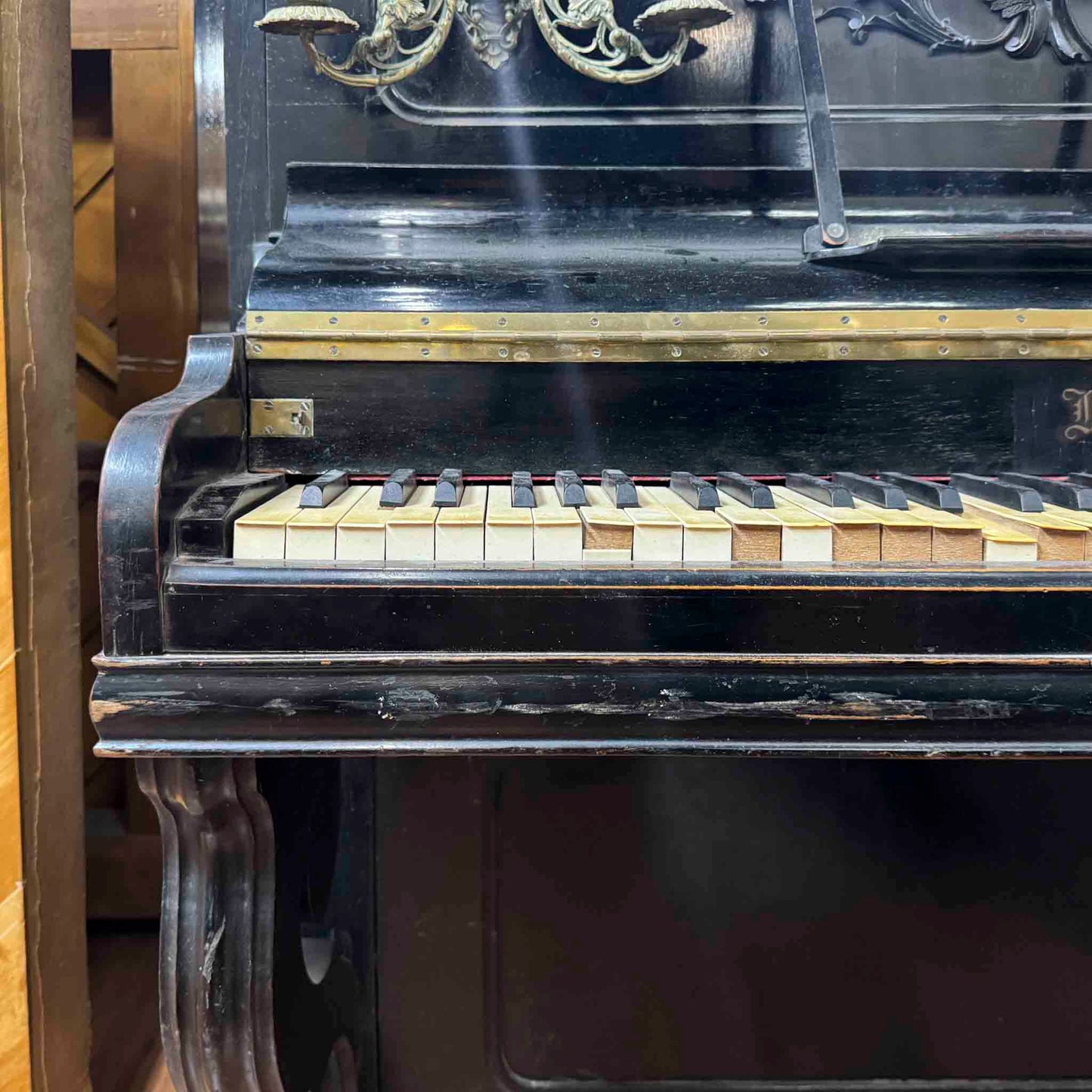 CURRENT SHOP WORK - 1860's Bernareggi 49" Black Wood Finish Upright Piano