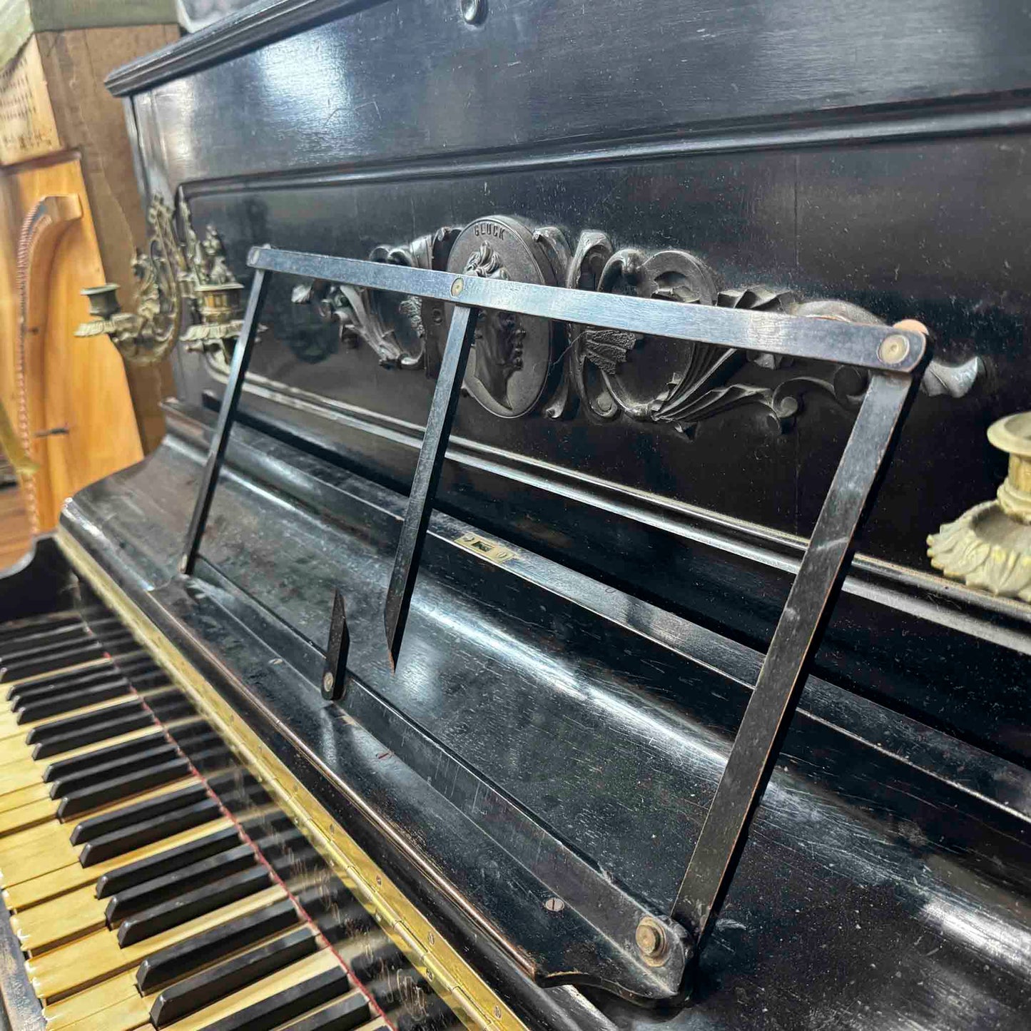 CURRENT SHOP WORK - 1860's Bernareggi 49" Black Wood Finish Upright Piano