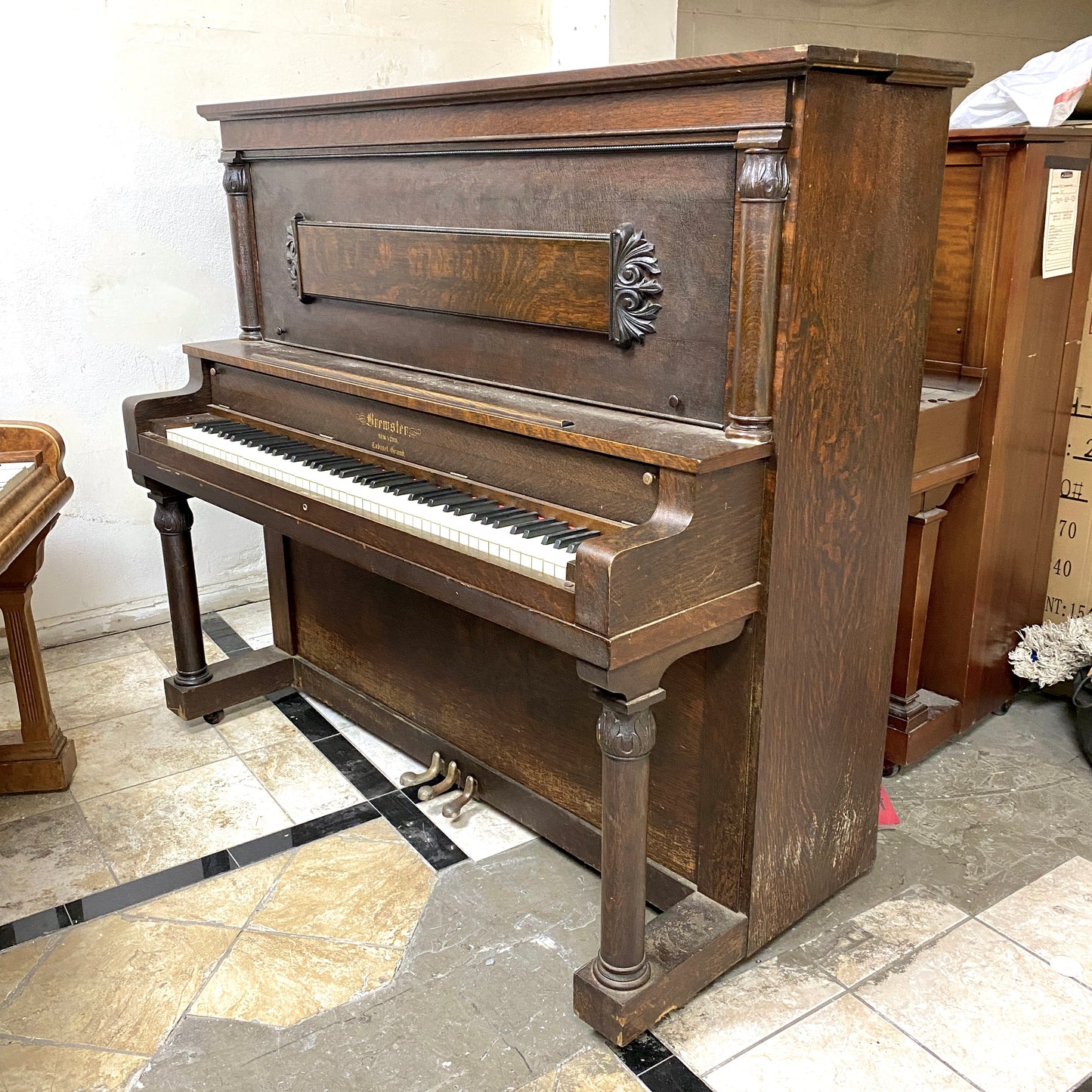 SOLD 1913 Brewster 56" Wood Finish Commissioned Upright Piano