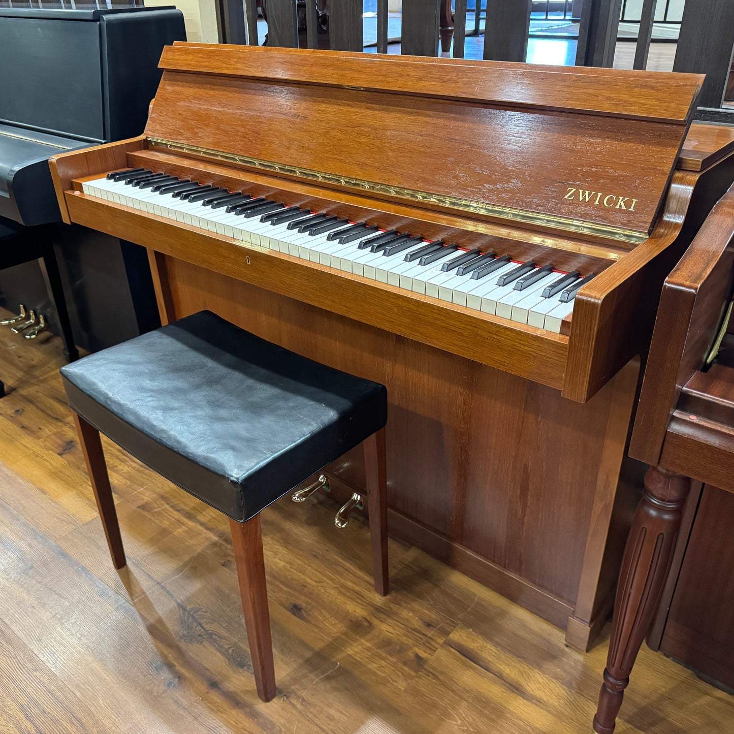 SOLD 1960 Louis Zwicki 36" Teak Wood Finish Spinet Piano