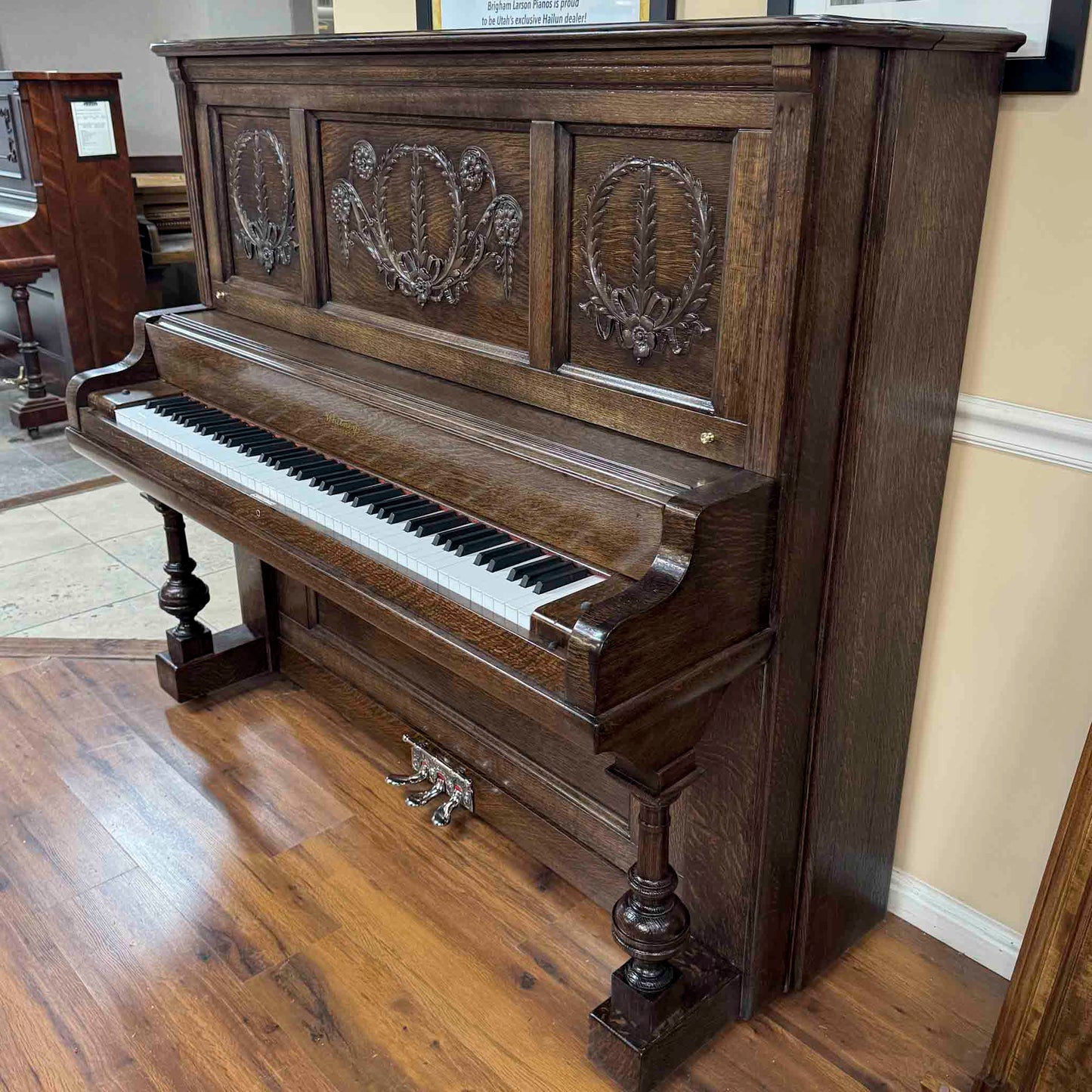 SOLD 1904 Whitney 56" Wood Finish Commissioned Upright Piano