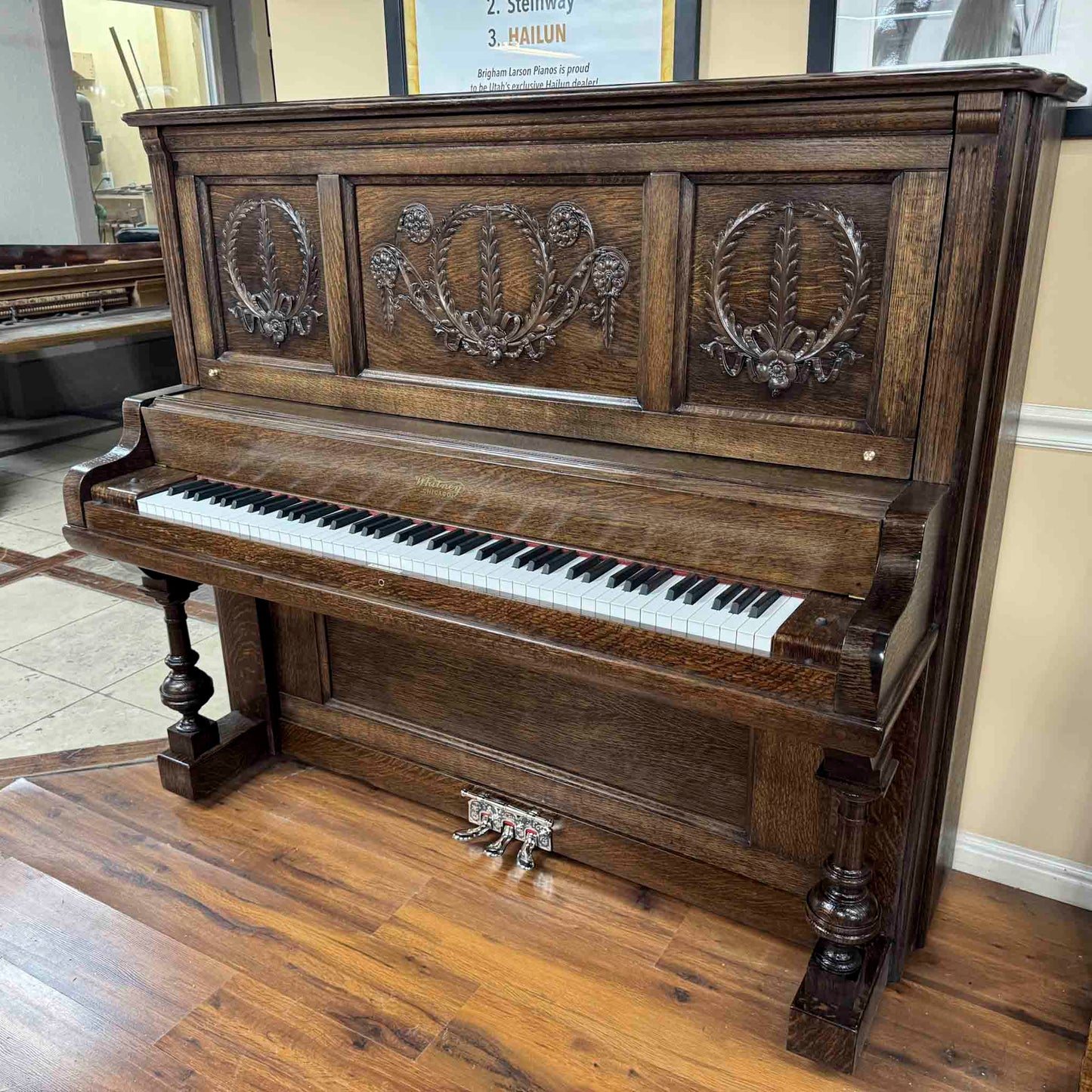 SOLD 1904 Whitney 56" Wood Finish Commissioned Upright Piano