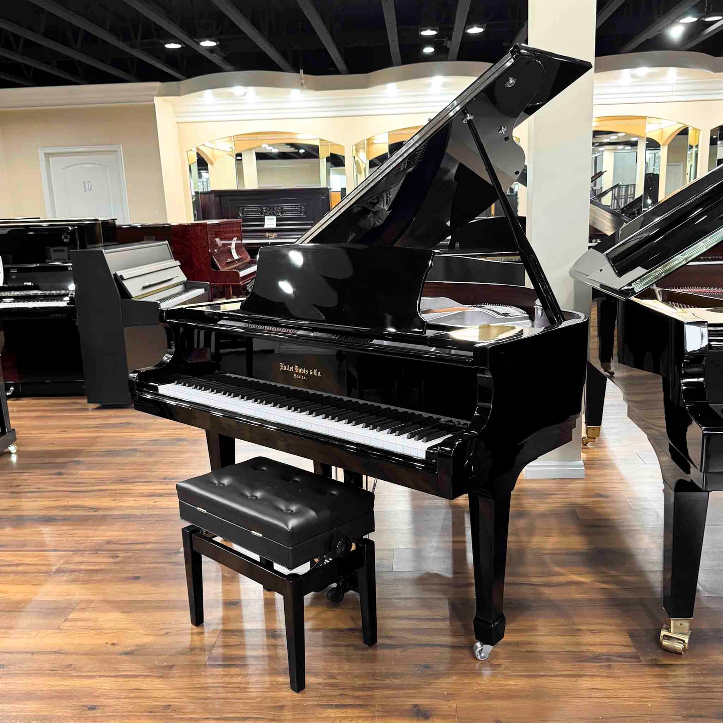 Hallet Davis 148 4'10" Nickel Trim Polished Black Baby Grand Piano with Self-Playing System