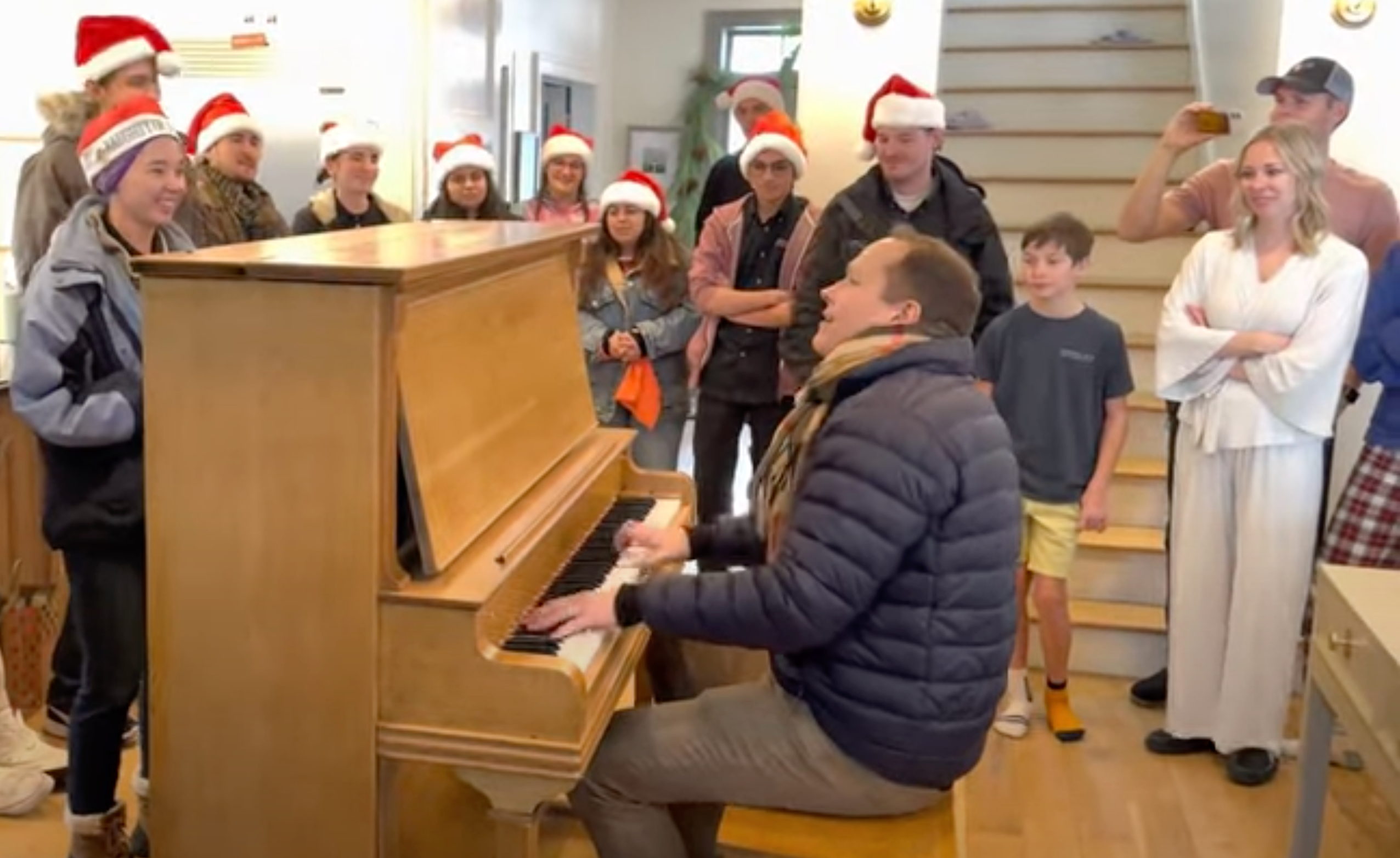 Load video: Feliz Navid - We want to wish you a Merry Christmas - Jazzy style by Brigham Larson on the newly restored Christmas piano!