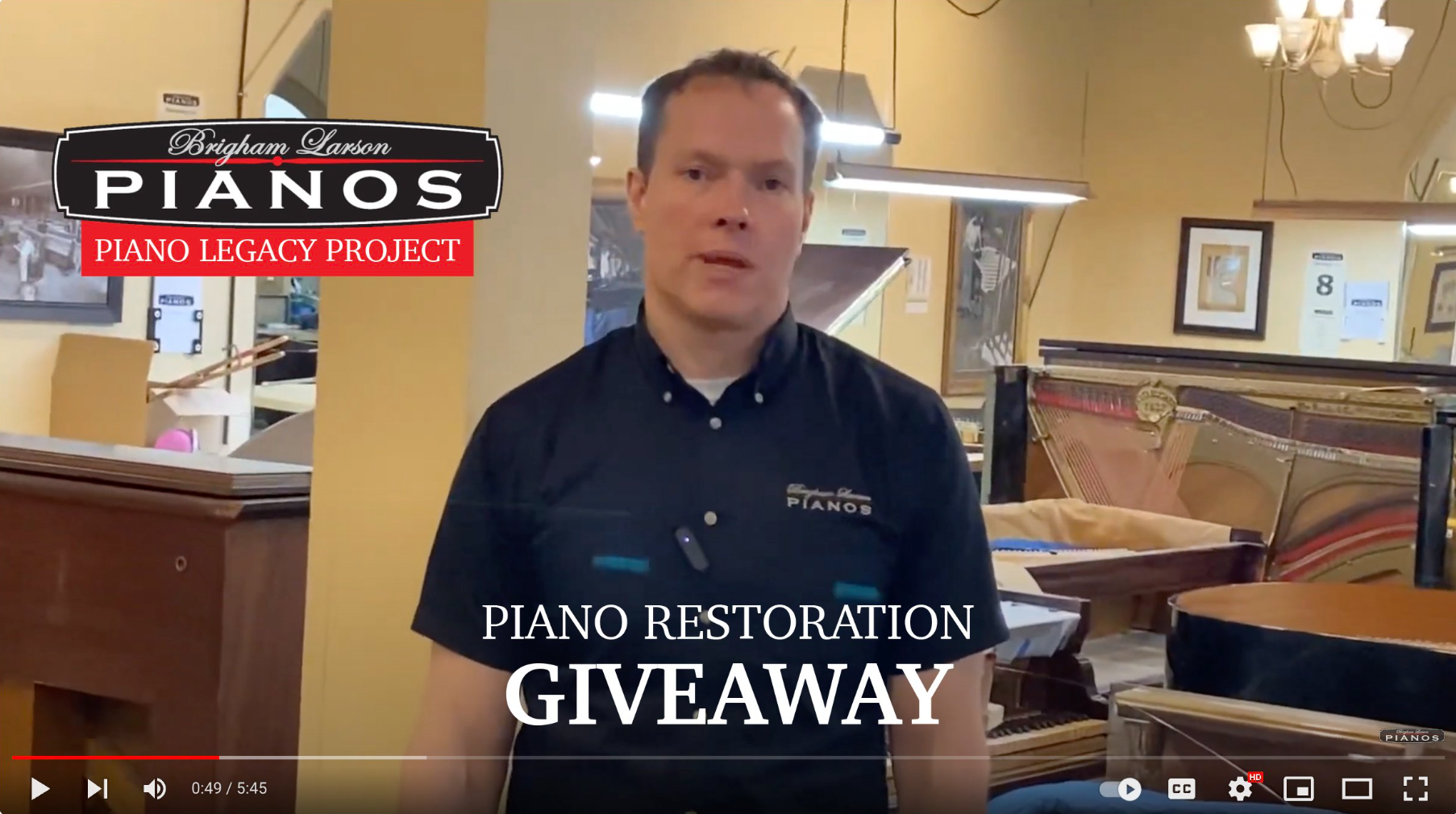 Load video: Brigham Larson tells details of how to win a FREE piano restoration.