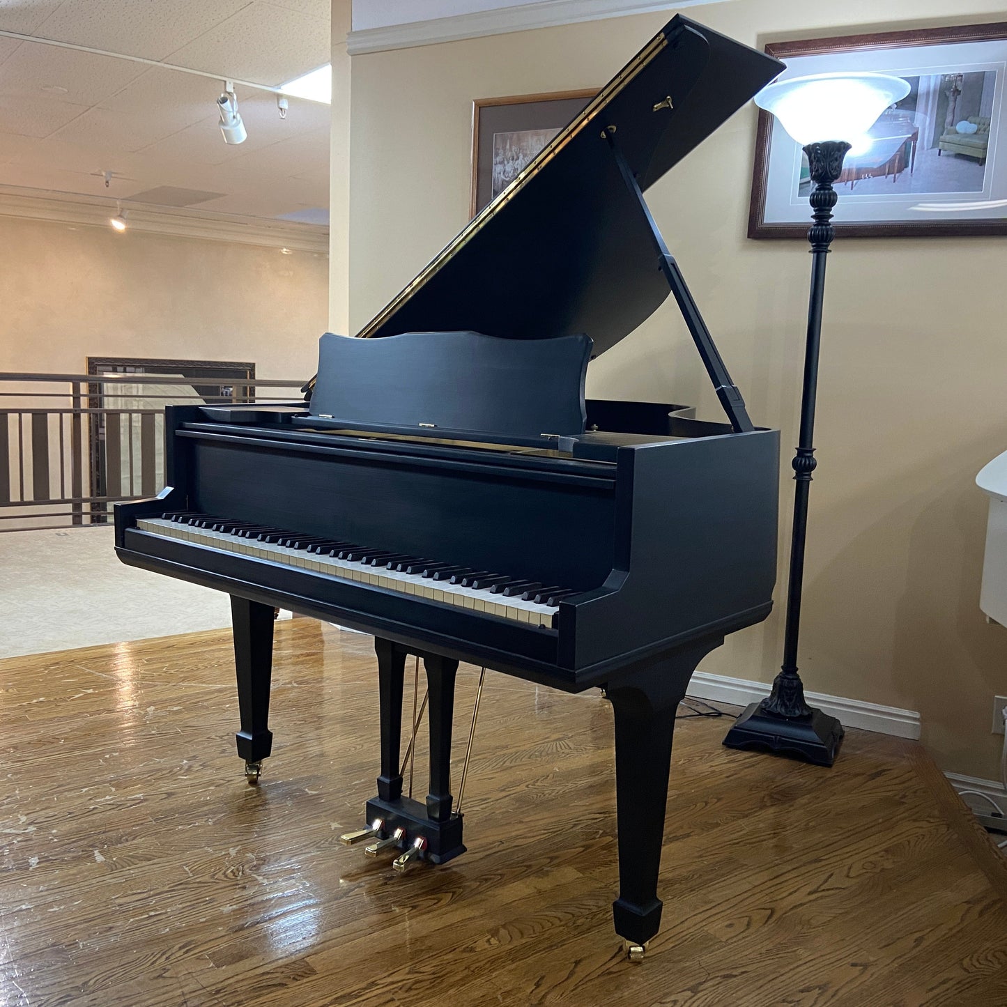 Image 2 of Black Satin Refinished Grand Piano with ORIGINAL Ebony Keytops That Look Like NEW! with QRS Self Playing System