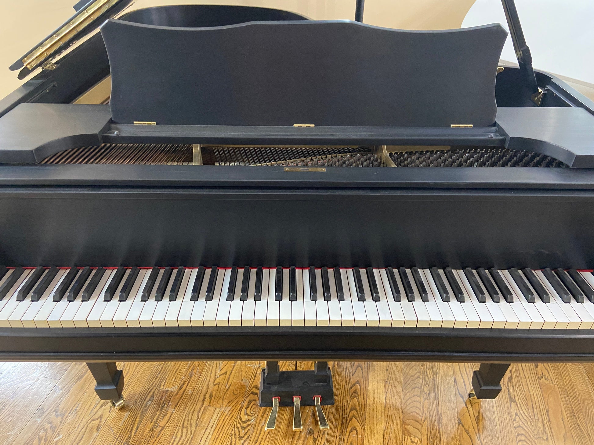 Image 3 of Black Satin Refinished Grand Piano with ORIGINAL Ebony Keytops That Look Like NEW! with QRS Self Playing System