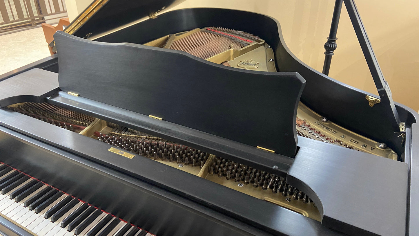Image 5 of Black Satin Refinished Grand Piano with ORIGINAL Ebony Keytops That Look Like NEW! with QRS Self Playing System