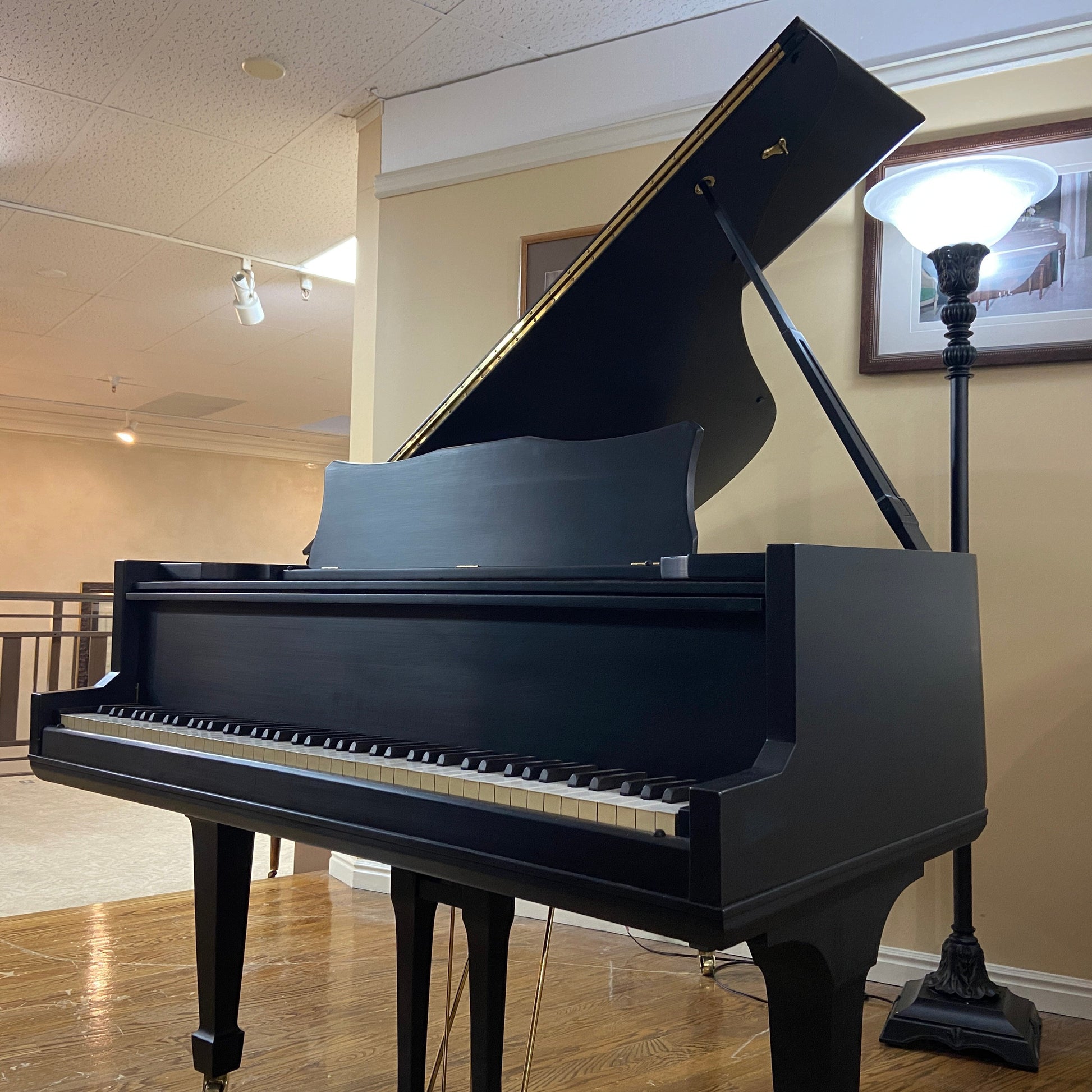 Image 8 of Black Satin Refinished Grand Piano with ORIGINAL Ebony Keytops That Look Like NEW! with QRS Self Playing System