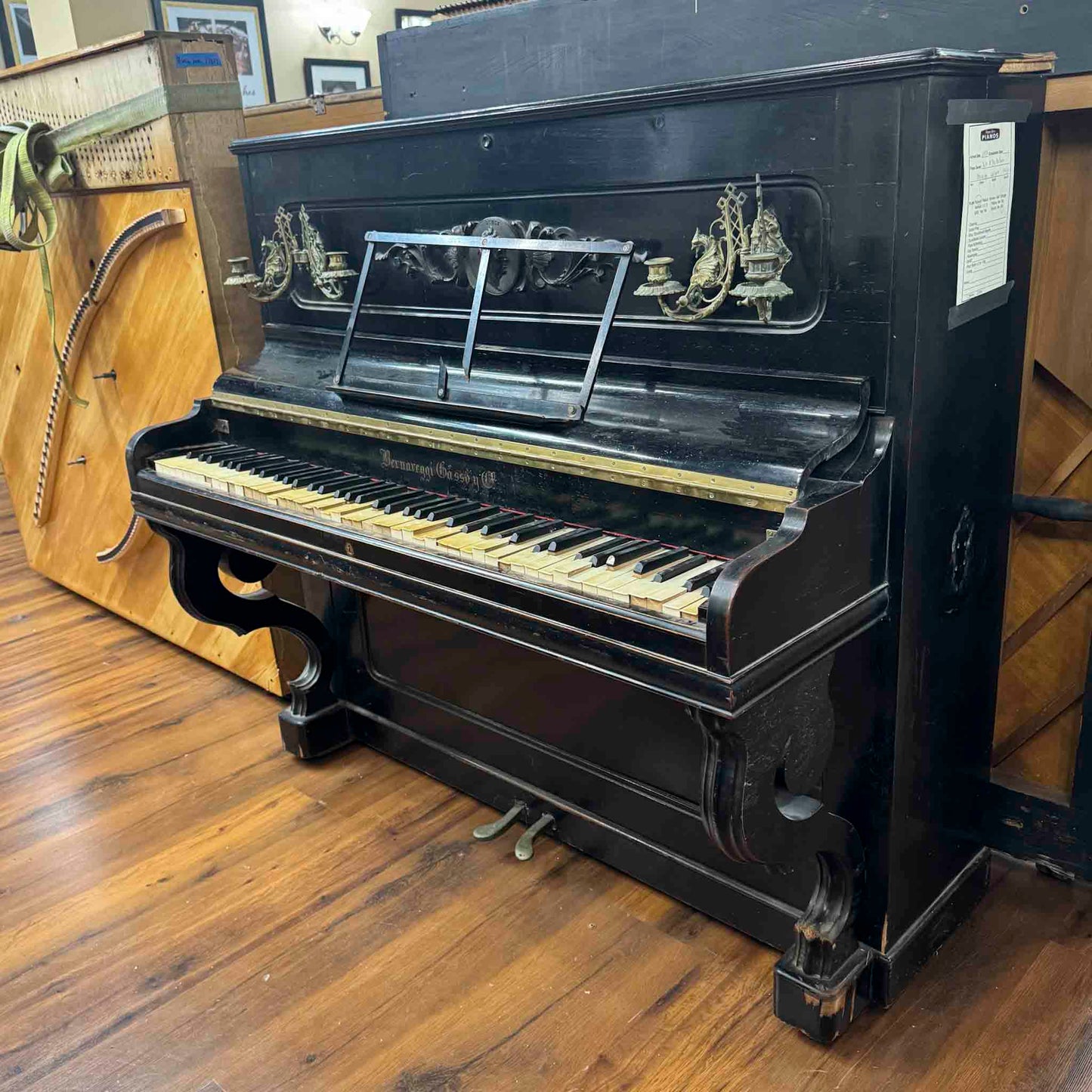 CURRENT SHOP WORK - 1860's Bernareggi 49" Black Wood Finish Upright Piano