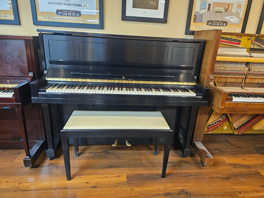 CURRENT SHOP WORK - 1957 Steinway & Sons 47" Satin Black Commissioned Studio Upright Piano