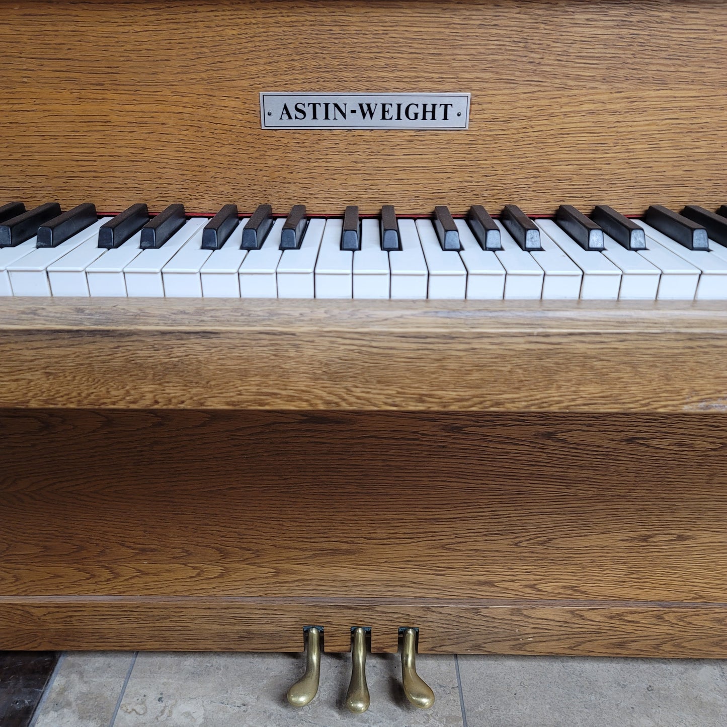 AVAILABLE TO RESTORE: CALL FOR CUSTOM PRICING - 1982 Astin-Weight 42" Oak Console Piano