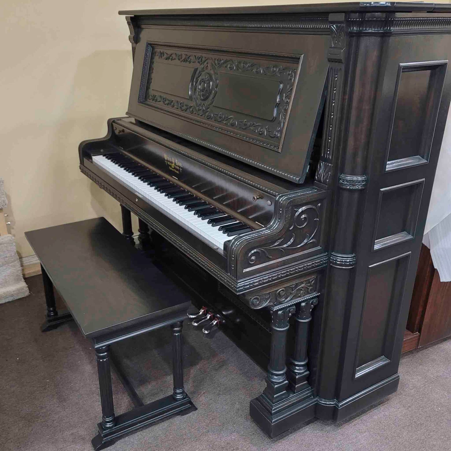 SOLD 1908 Wing & Son 57" Wood Finish Upright Piano