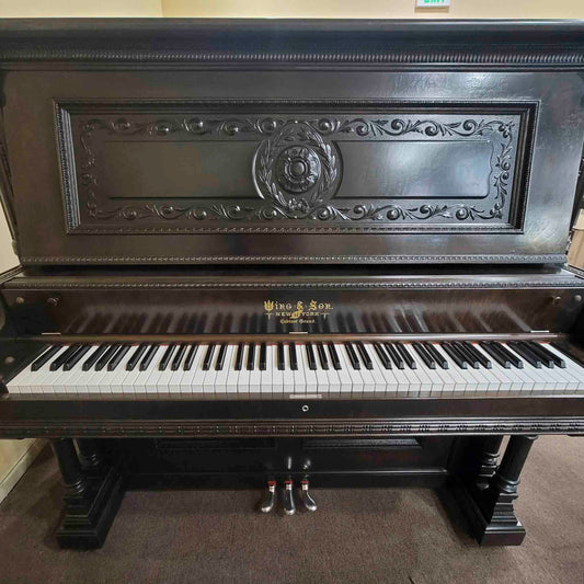 SOLD 1908 Wing & Son 57" Wood Finish Upright Piano