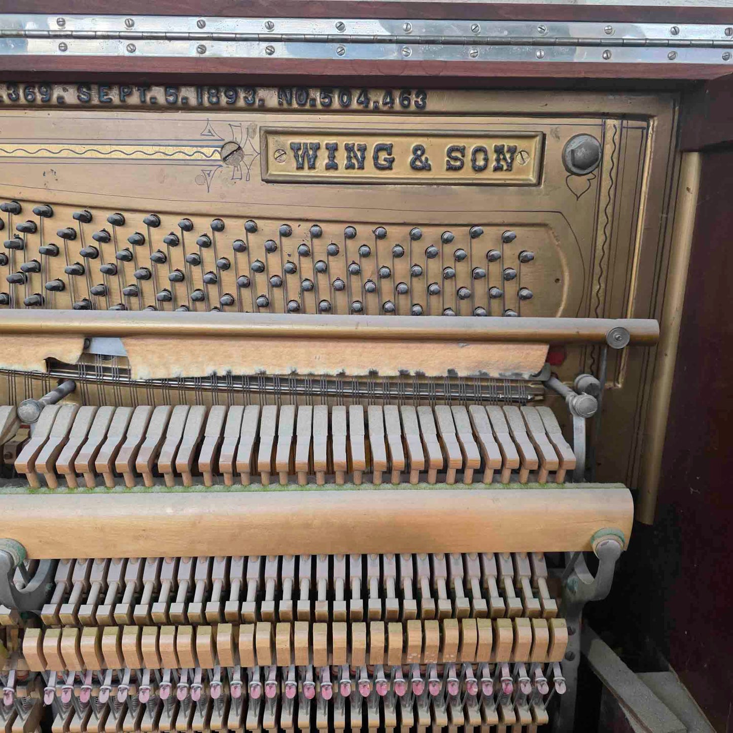 AVAILABLE TO RESTORE: CALL FOR CUSTOM PRICING - 1912 Wing & Son 57" Wood Finish Upright Piano