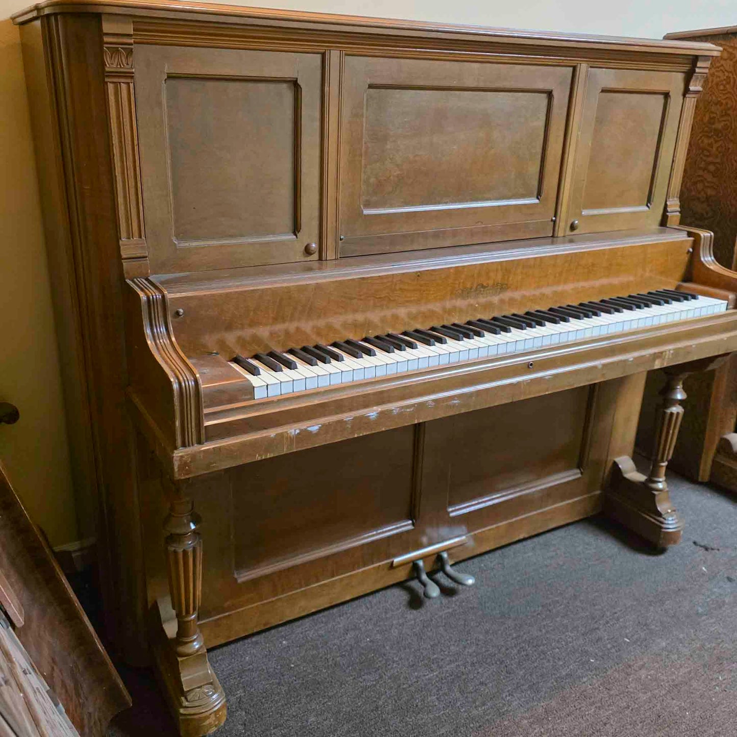 AVAILABLE TO RESTORE: CALL FOR CUSTOM PRICING - 1892 Chickering Walnut Finish Upright Piano