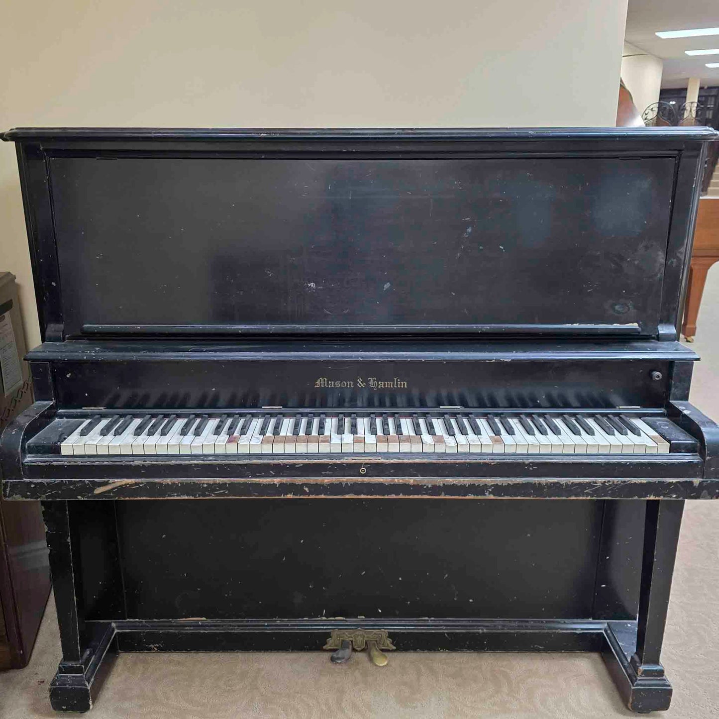 AVAILABLE TO RESTORE: CALL FOR CUSTOM PRICING - 1892 Mason & Hamlin Black 53" Upright Piano