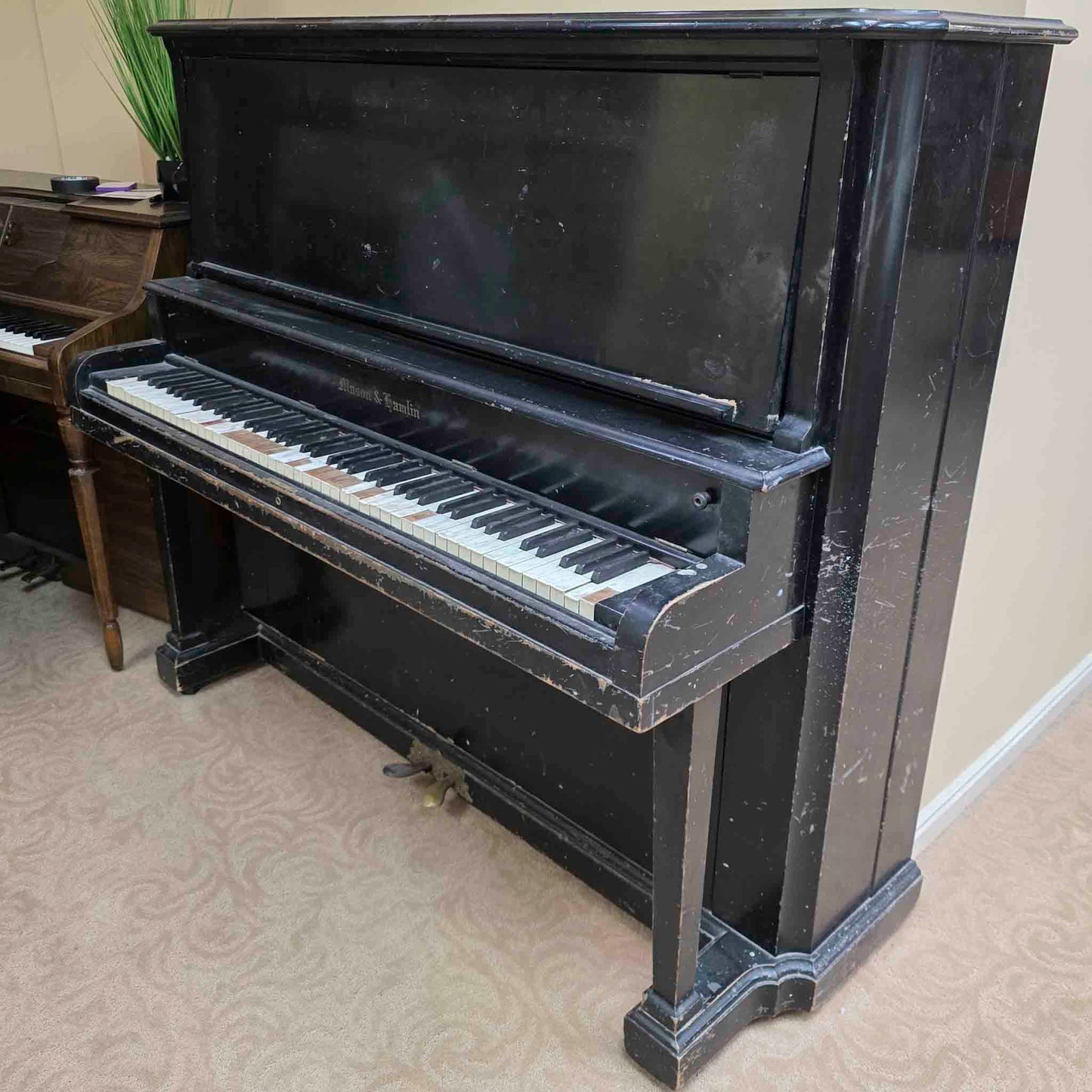 AVAILABLE TO RESTORE: CALL FOR CUSTOM PRICING - 1892 Mason & Hamlin Black 53" Upright Piano