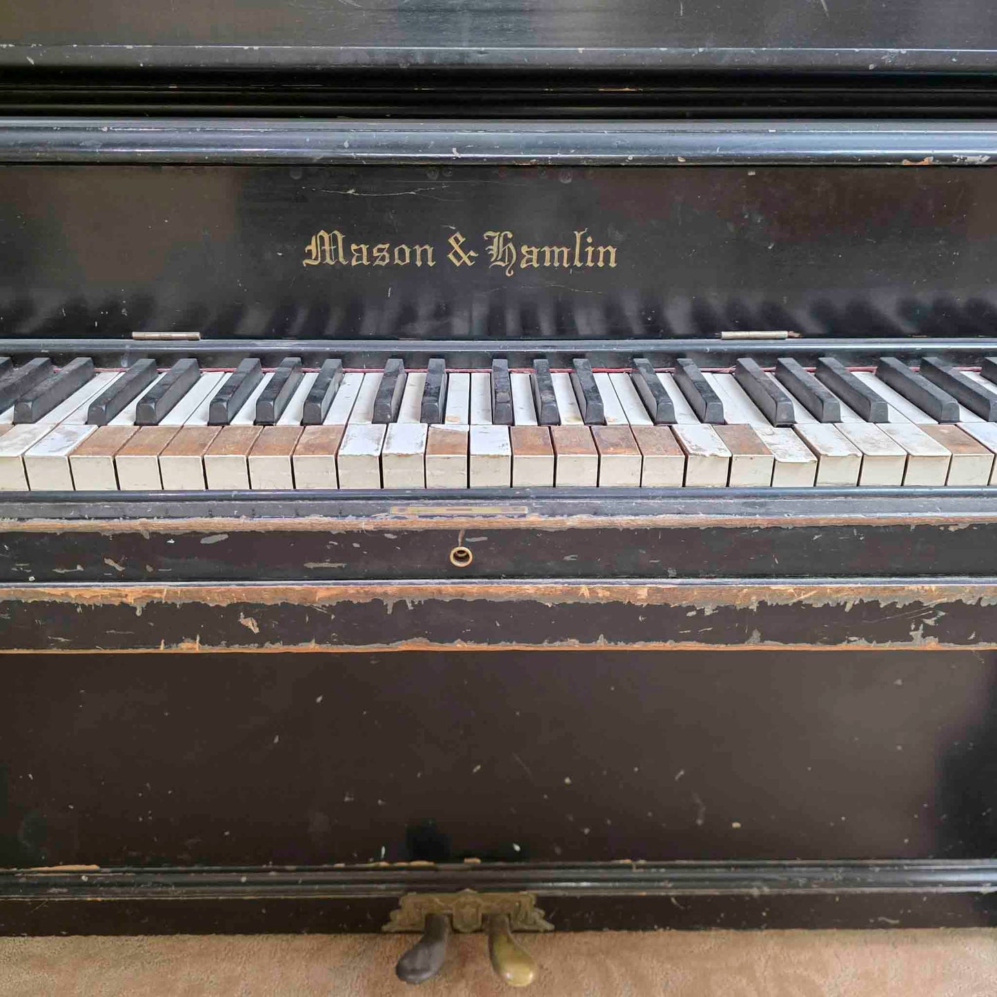 AVAILABLE TO RESTORE: CALL FOR CUSTOM PRICING - 1892 Mason & Hamlin Black 53" Upright Piano