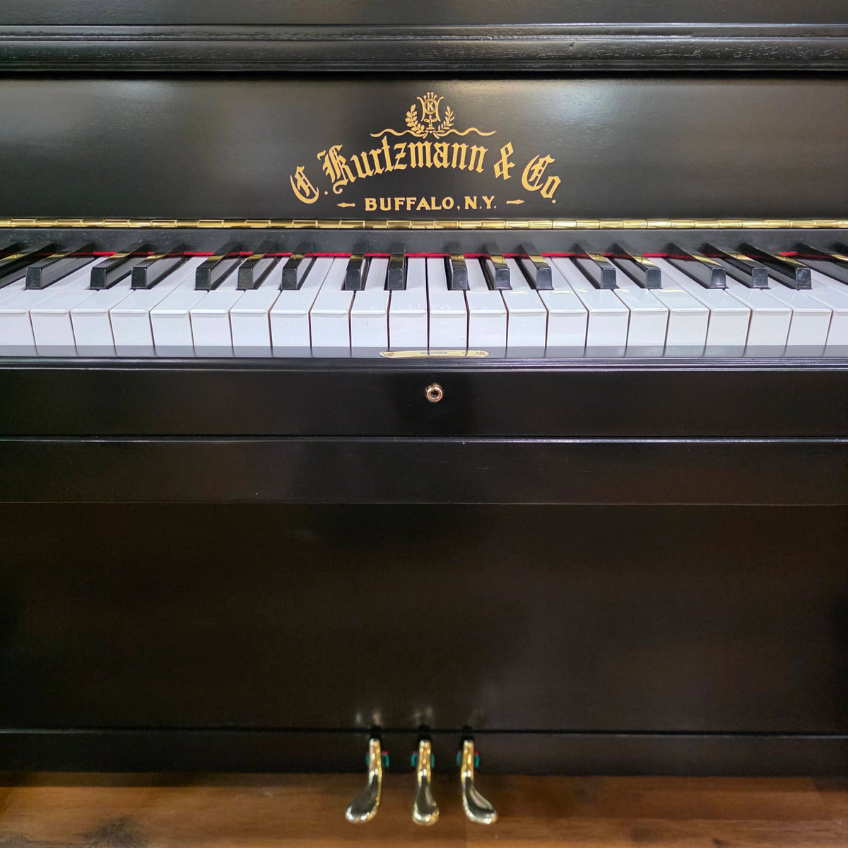 CURRENT SHOP WORK 1927 Kurtzmann 55" Black Finish Commissioned Upright Piano