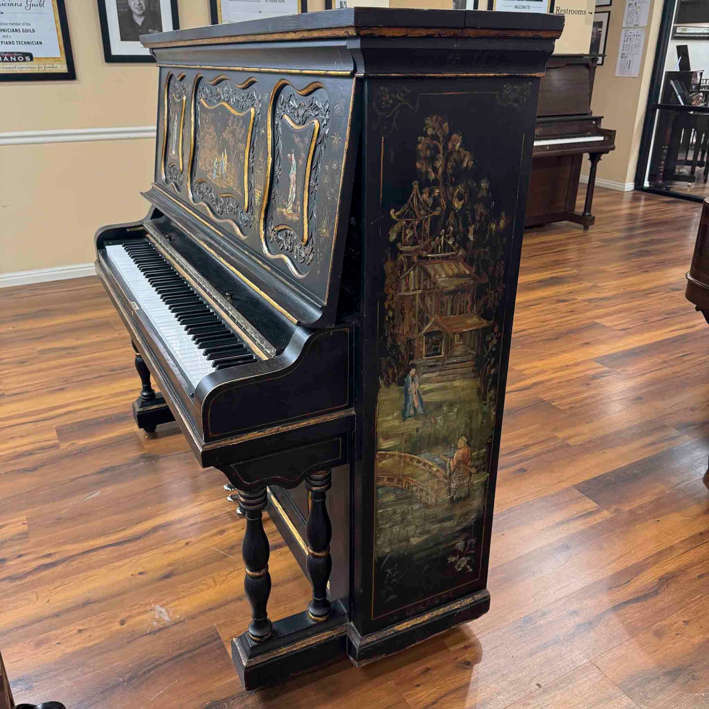 CURRENT SHOP WORK - 1911 Ludwig & Co. Wood Finish Art Case Commissioned Upright Piano