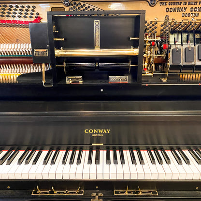 Beautifully restored heirloom hundred year old Conway restoration vintage pnumatic player piano rebuild at Brigham Larson Pianos family heirloom piano restoration shop.