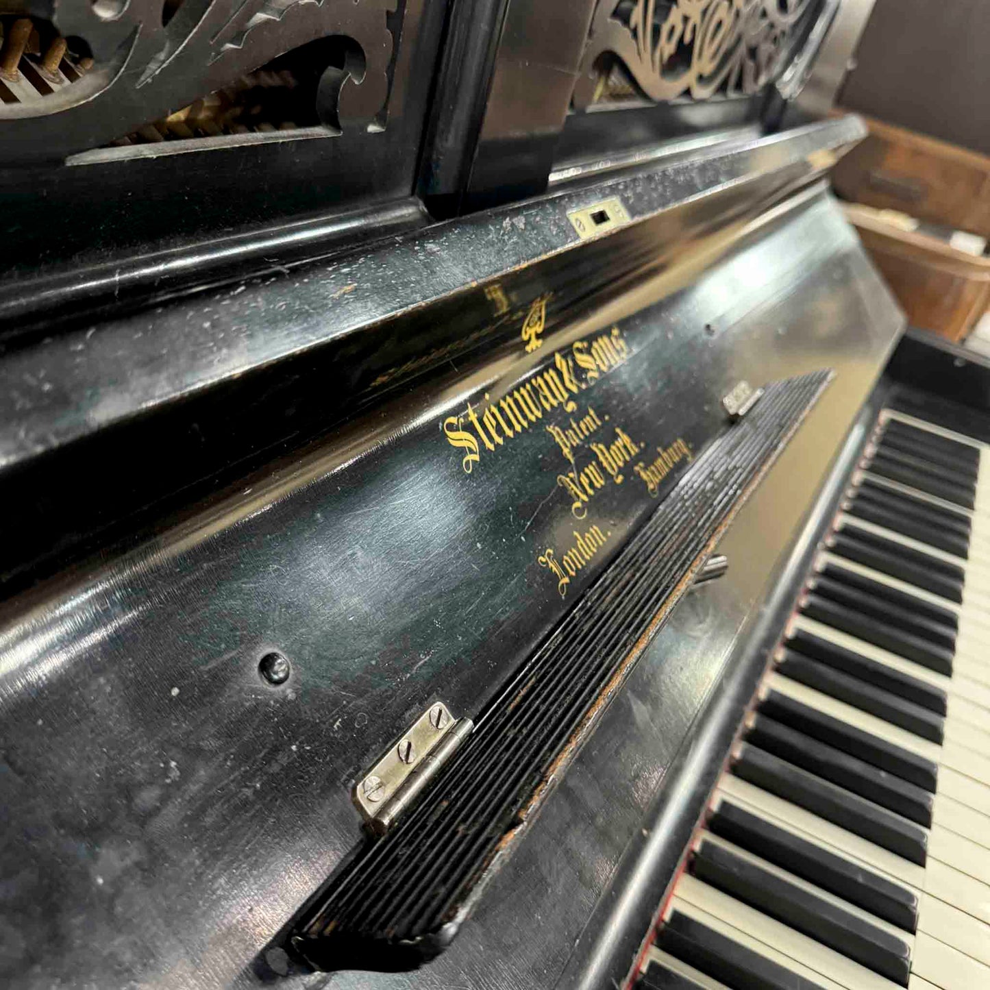 CURRENT SHOP WORK 1889 Steinway 53" Satin Black Commissioned Upright Piano