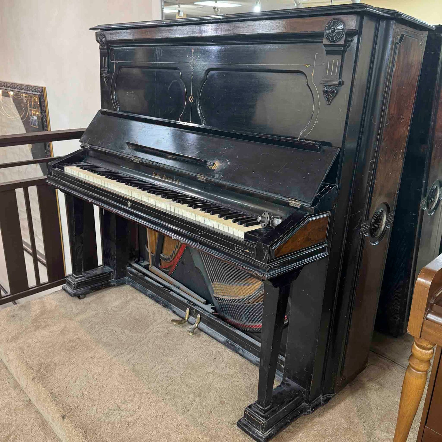 CURRENT SHOP WORK 1875 Hallet Davis 58" Satin Black Commissioned Upright Piano