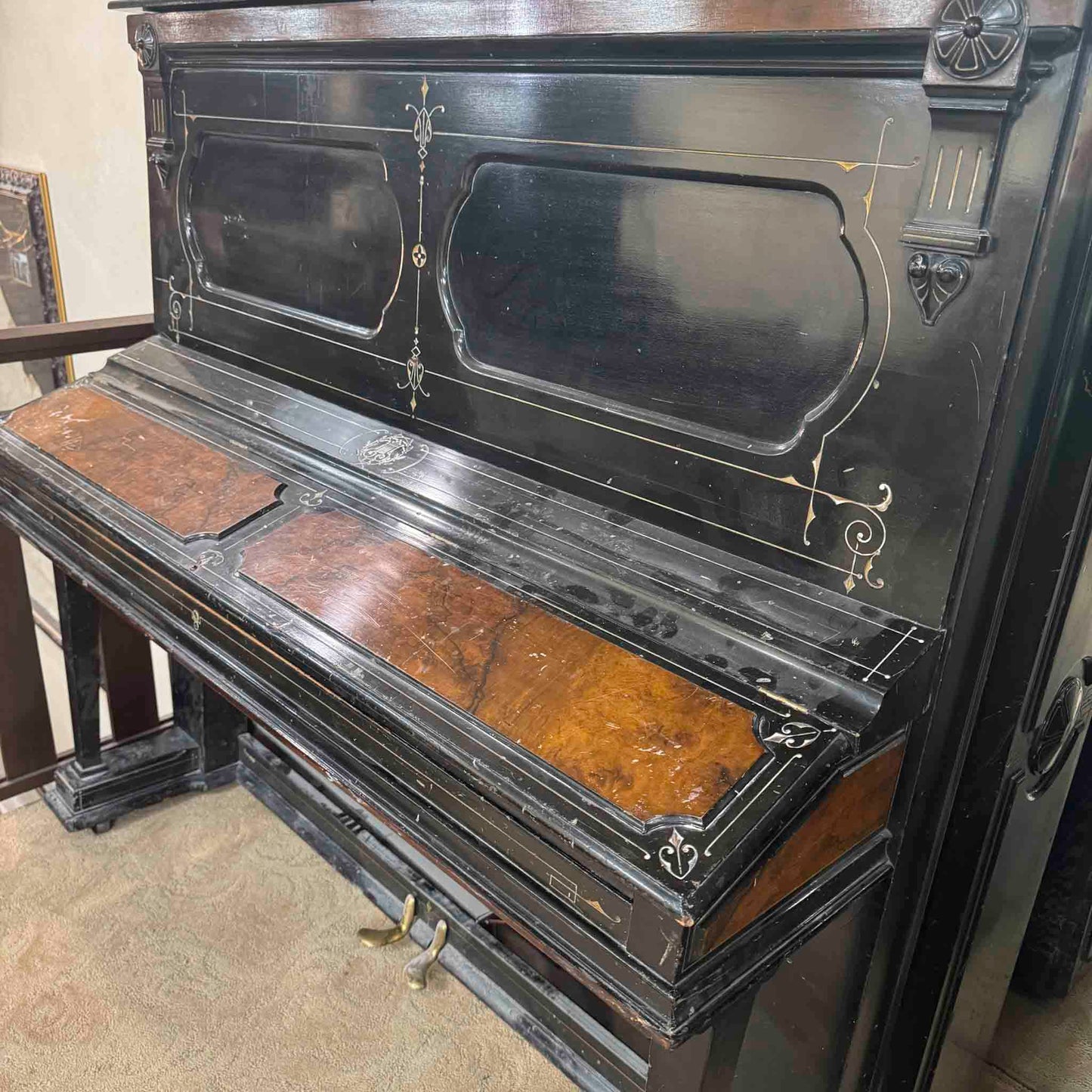 CURRENT SHOP WORK 1875 Hallet Davis 58" Satin Black Commissioned Upright Piano