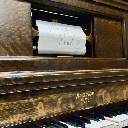SOLD 1916 Emerson Wood Finish Commissioned Upright Vintage Player Piano